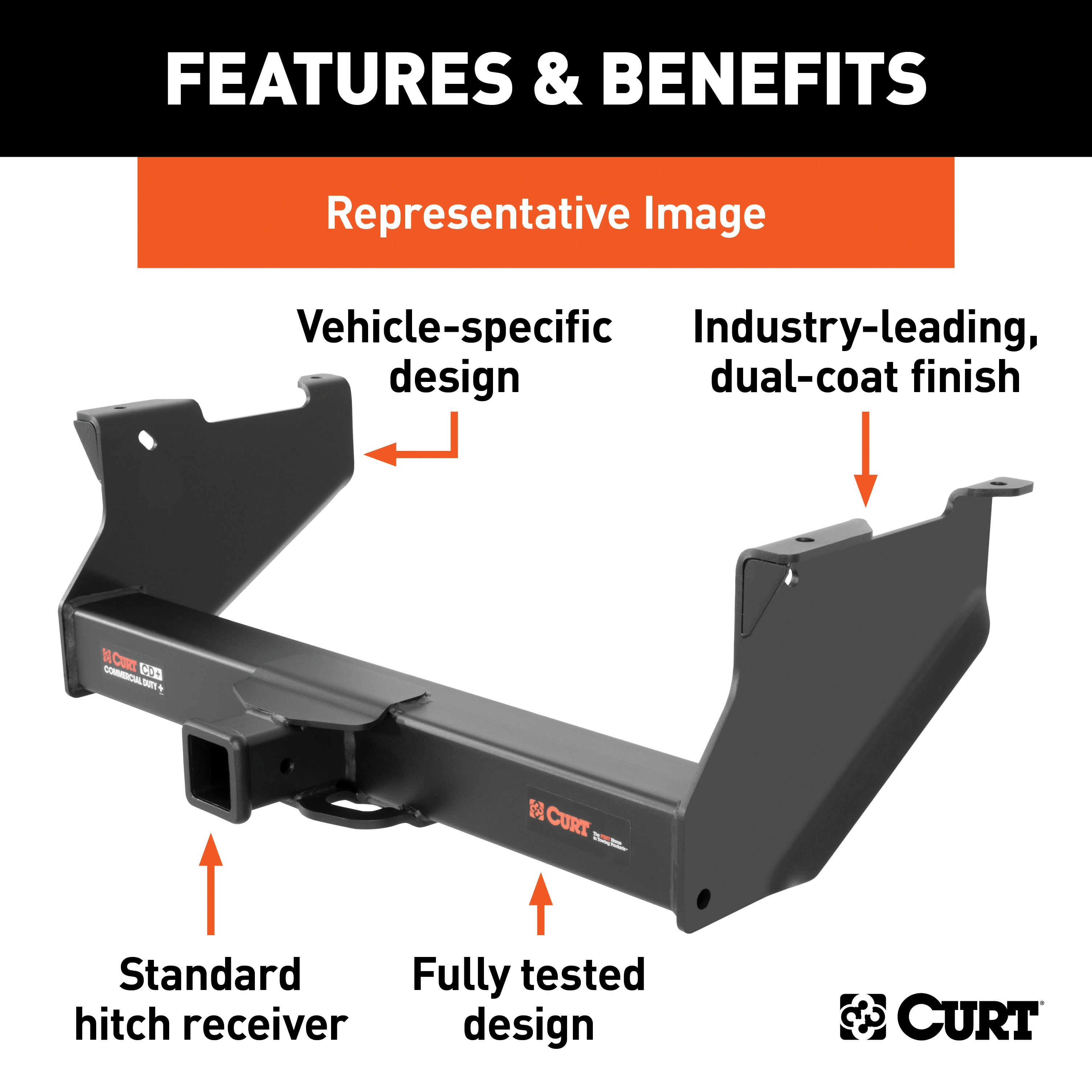 2020 - 2024 Ford F-550 Super Duty Cab & chassis with 34" frame width (O.D.) Curt 2-1/2", Class 5 Trailer Tow Hitch + 7-way Wiring Kit 15845 thumbnail 3