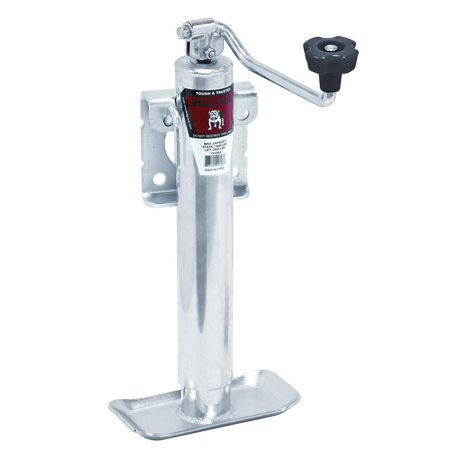 Bulldog Round Trailer Jack, Side Mount, 2,000 lbs. Lift Capacity, Top Wind, Weld-On, 15 in. Travel BD151464 thumbnail 0