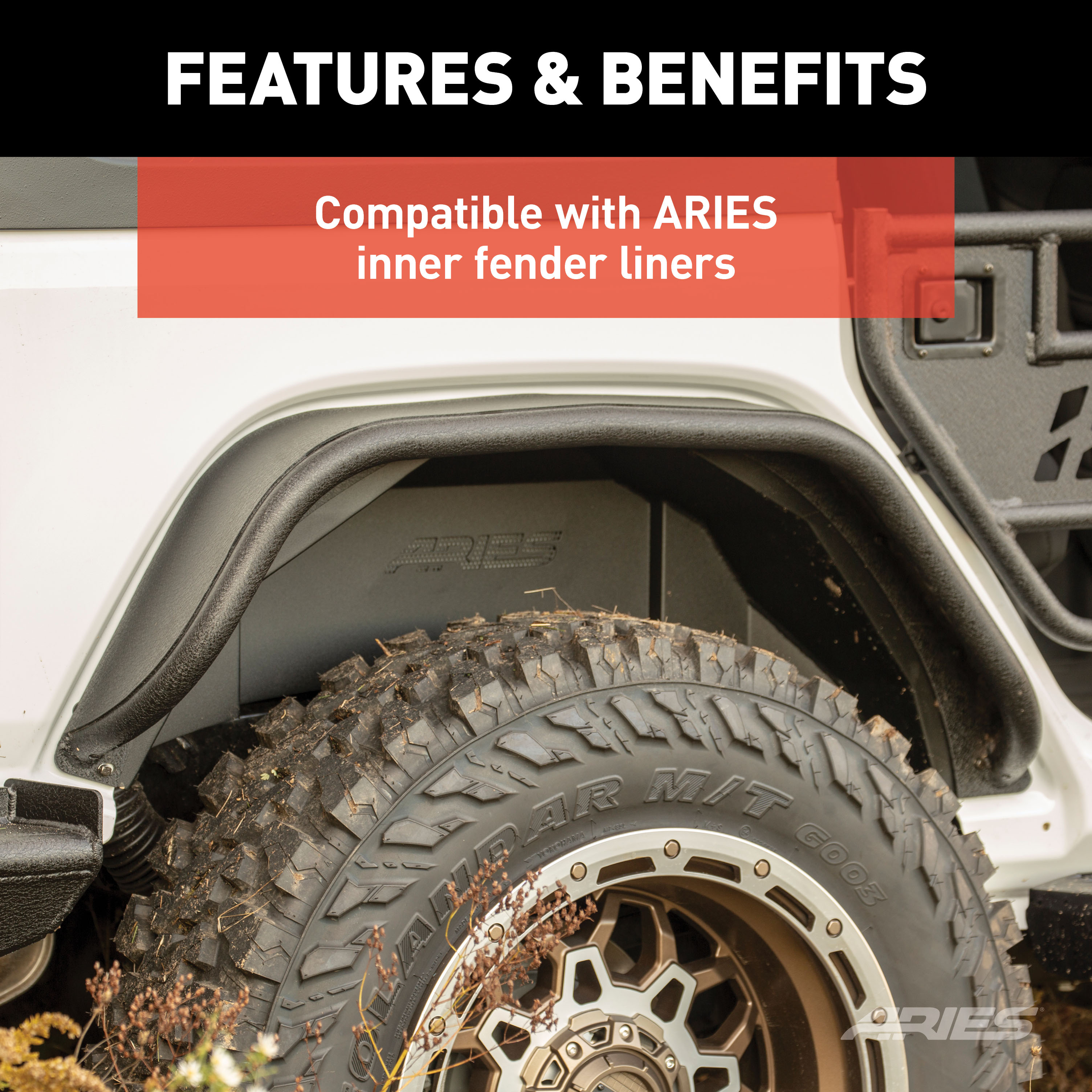 ARIES 2500207 Black Aluminum Rear Jeep Gladiator JT Fender Flares thumbnail 4