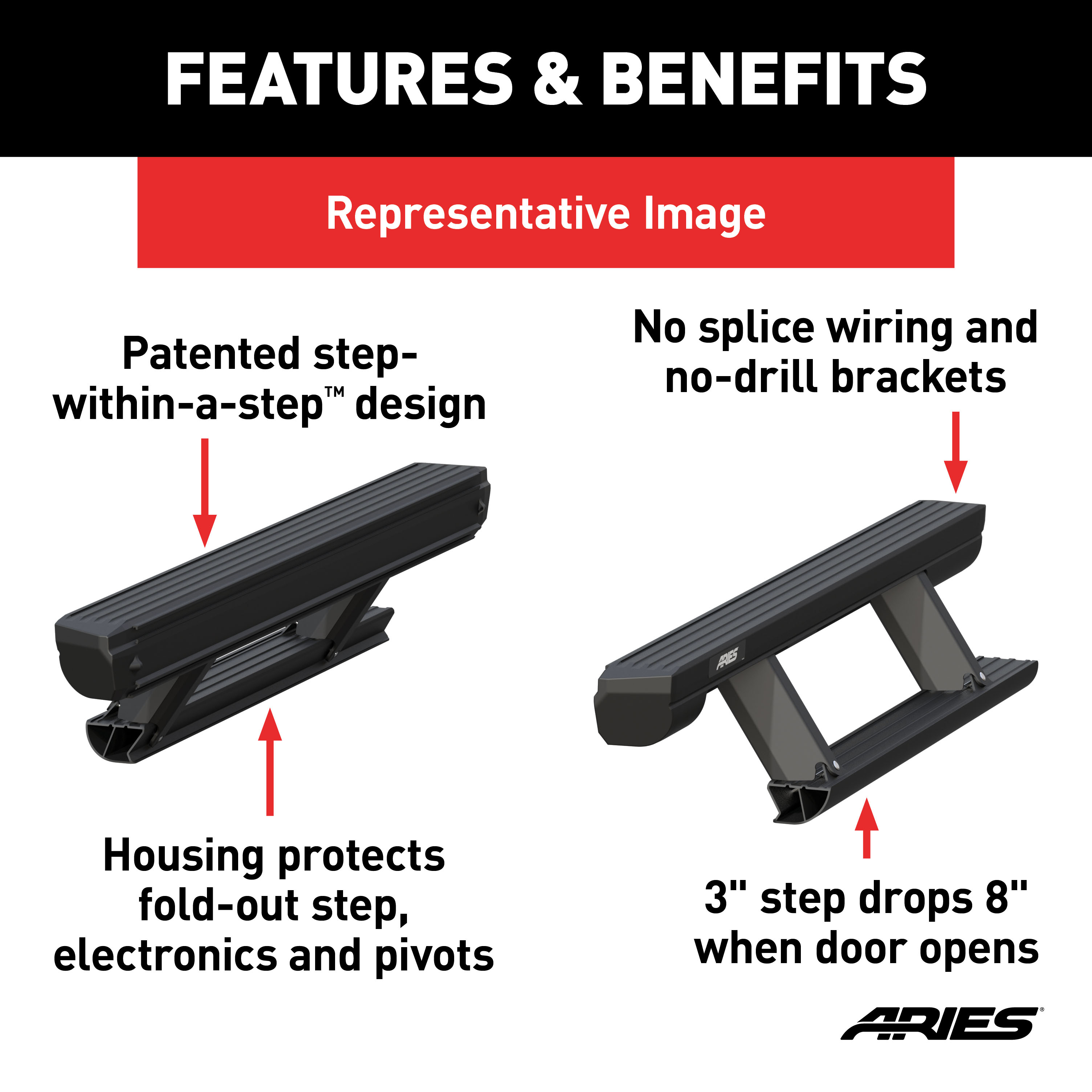 ARIES 3048324 ActionTrac 87.6-Inch Retractable Powered Running Boards, Fits Select Ford F-250, F-350, F-450 Super Duty Crew Cab thumbnail 3