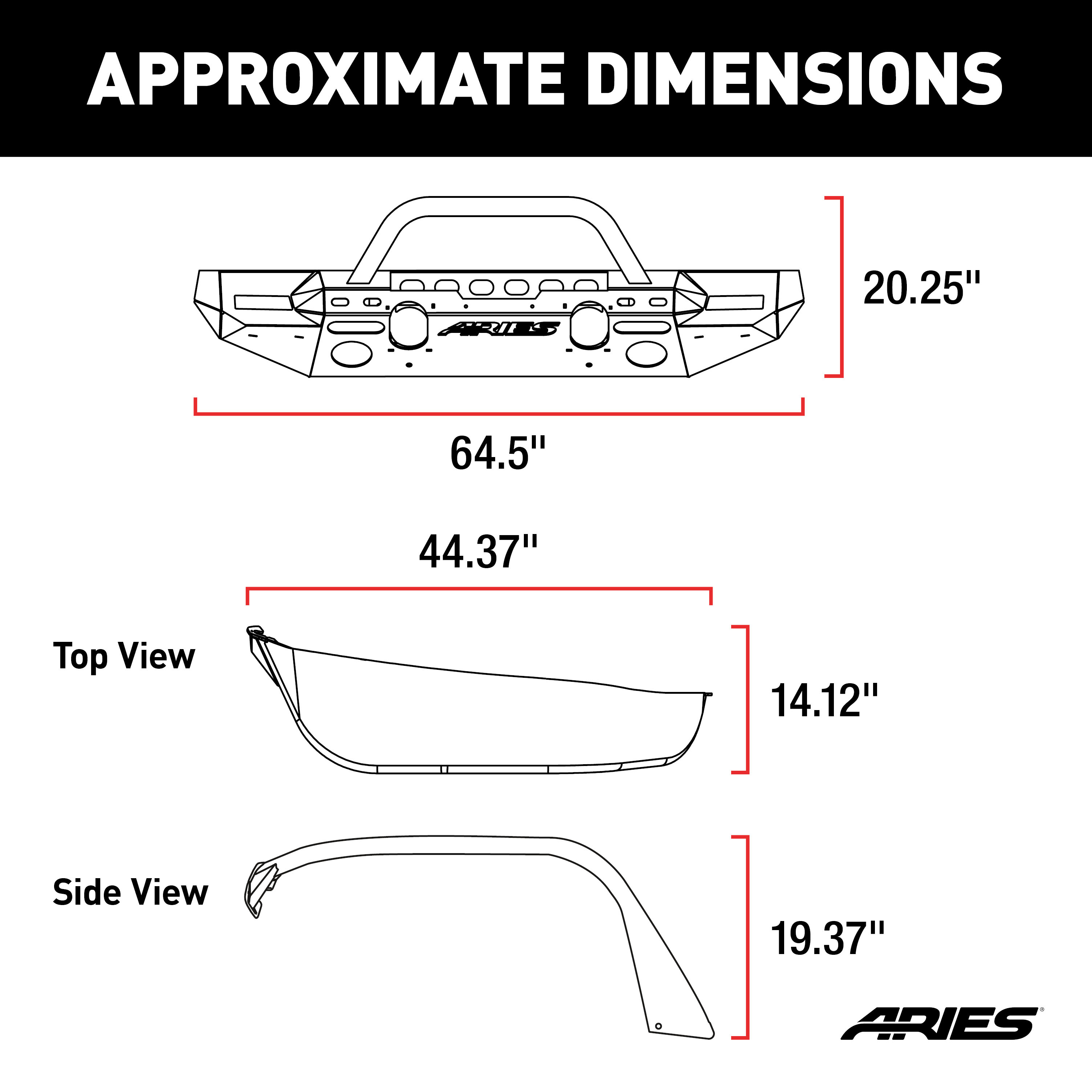 ARIES 2082096 TrailChaser Black Aluminum Front Bumper and Fender Flares, Select Jeep Wrangler JL thumbnail 7