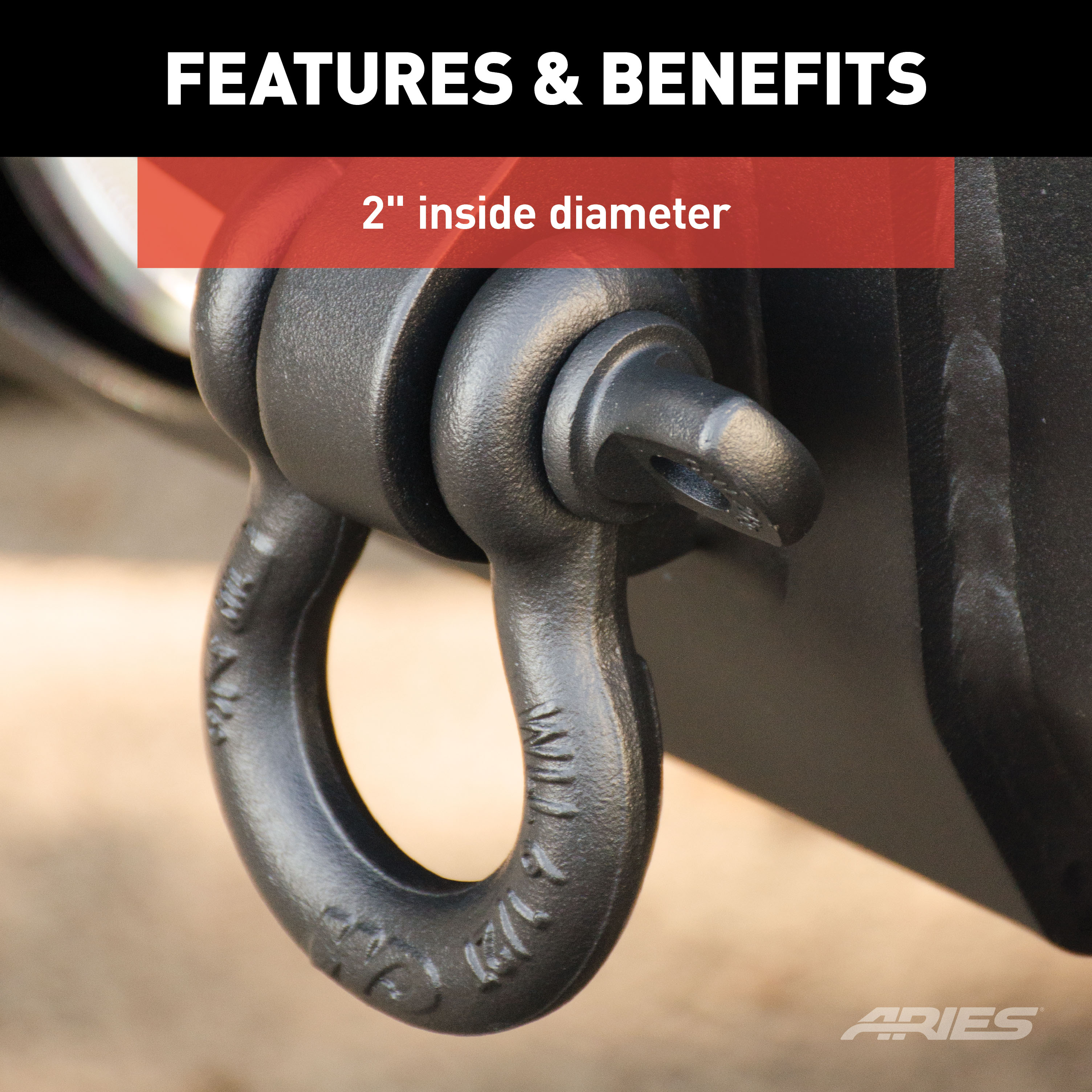 ARIES 2166071 Heavy-Duty Bolt-On Tow Hooks D-Ring Shackles, 12,500 lbs Capacity thumbnail 4