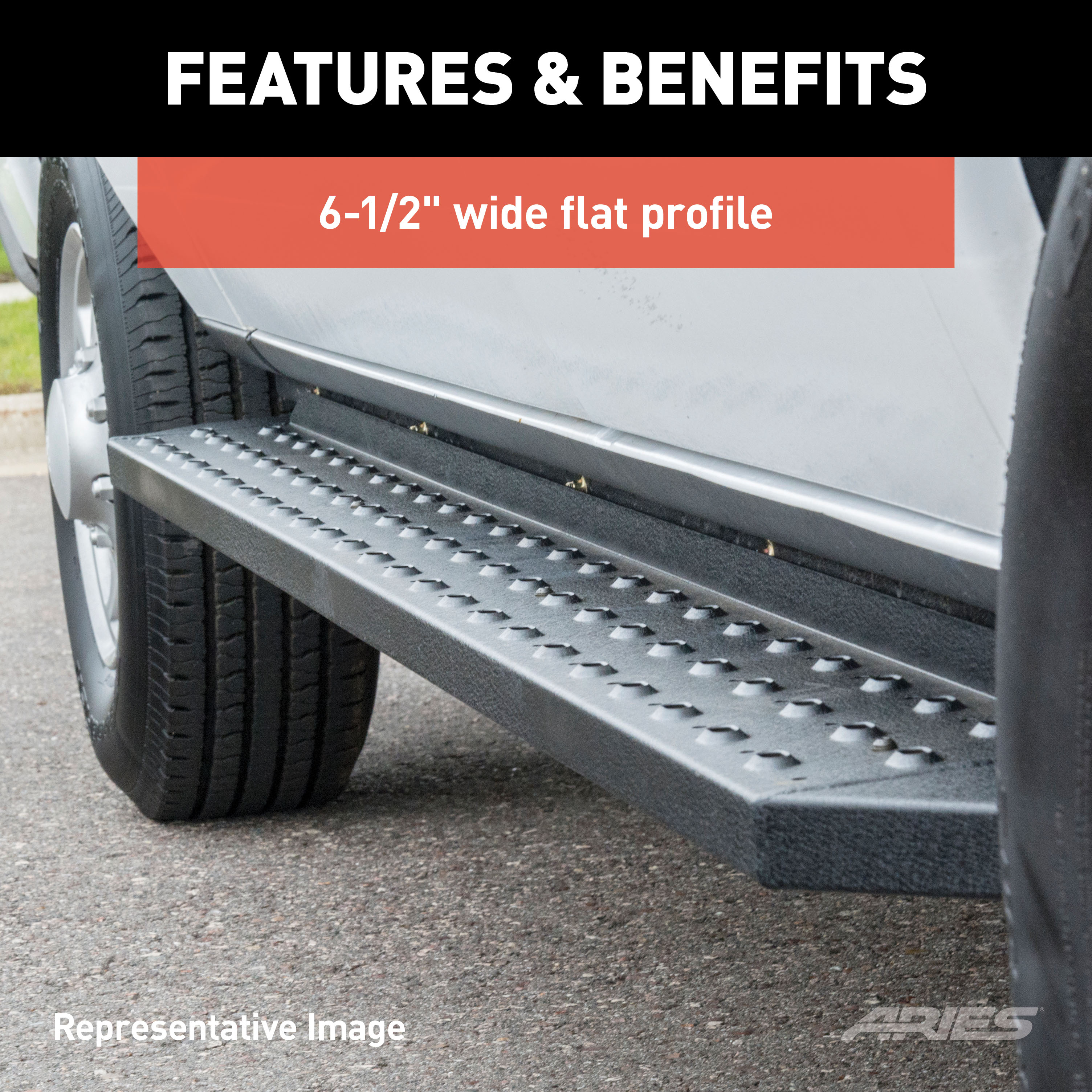 ARIES 2055541 RidgeStep Black Steel 6-1/2 x 91-Inch Truck Running Boards, Select Chevrolet Silverado, GMC Sierra 1500, 2500, 3500 HD Crew Cab thumbnail 5