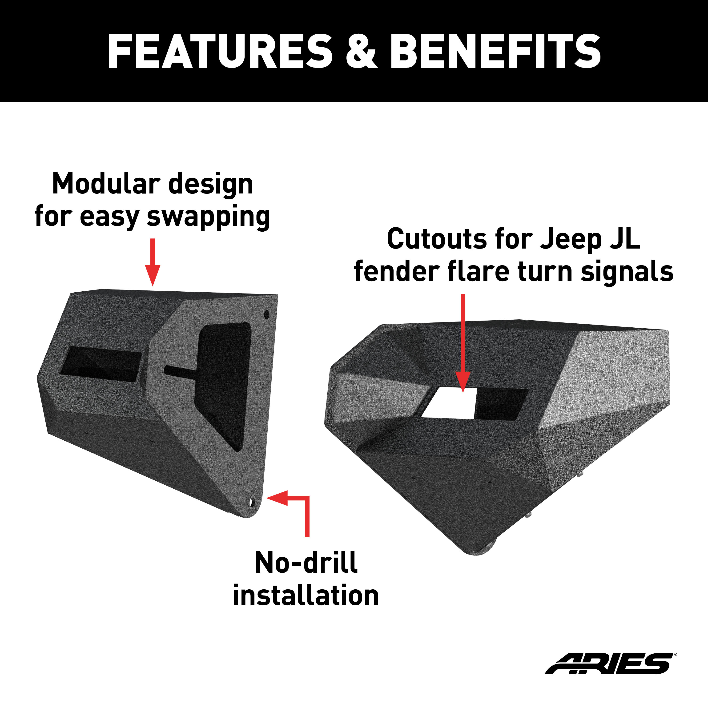 ARIES 2081209 TrailChaser Black Aluminum Front Bumper Corners Only, Select Jeep Wrangler JL, Gladiator thumbnail 1