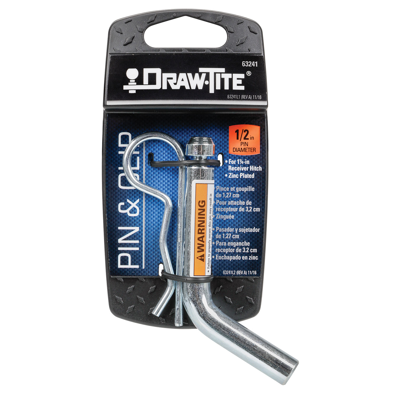 Draw-tite Trailer Hitch Pin & Clip, Fits 1-1/4 in. Receiver, 1/2 in. Pin Diameter DT63241 thumbnail 2