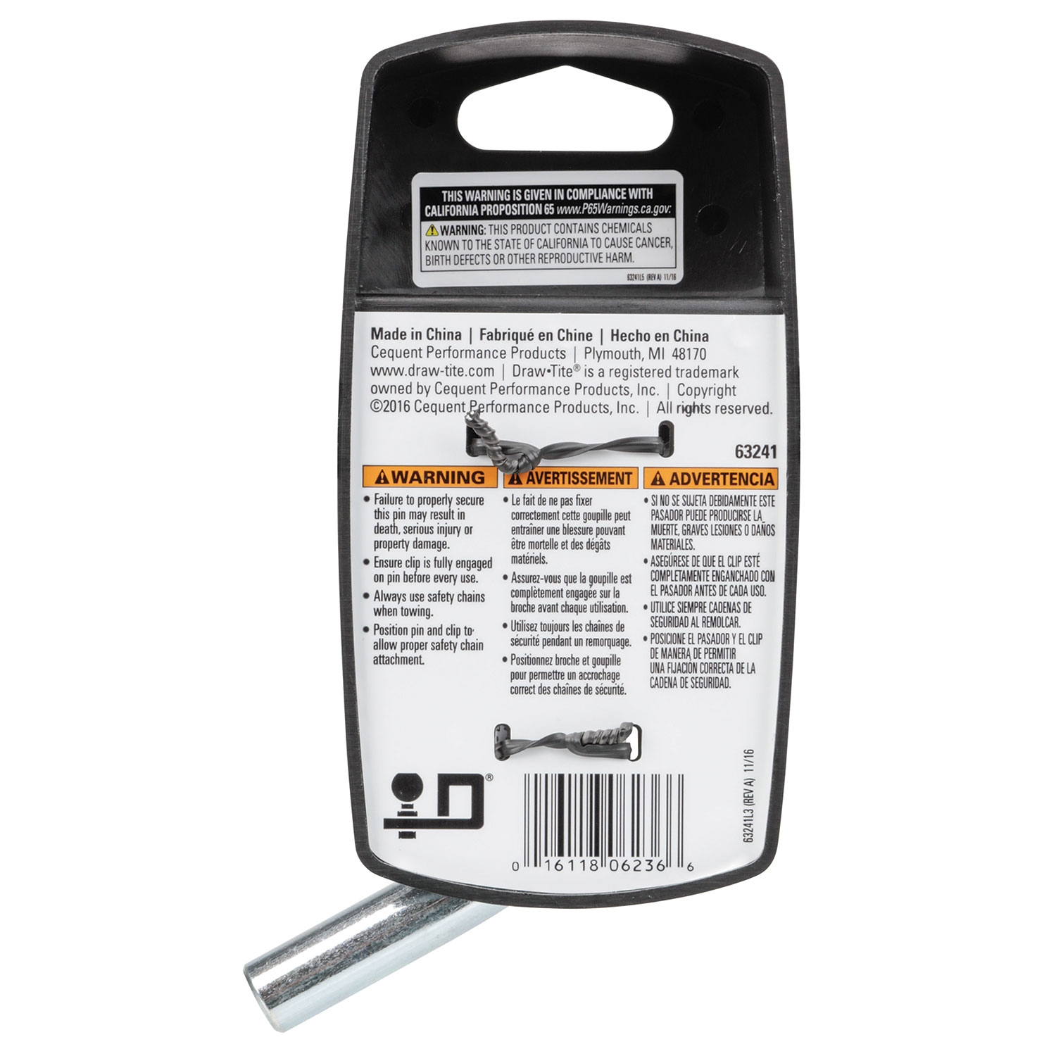 Draw-tite Trailer Hitch Pin & Clip, Fits 1-1/4 in. Receiver, 1/2 in. Pin Diameter DT63241 thumbnail 5