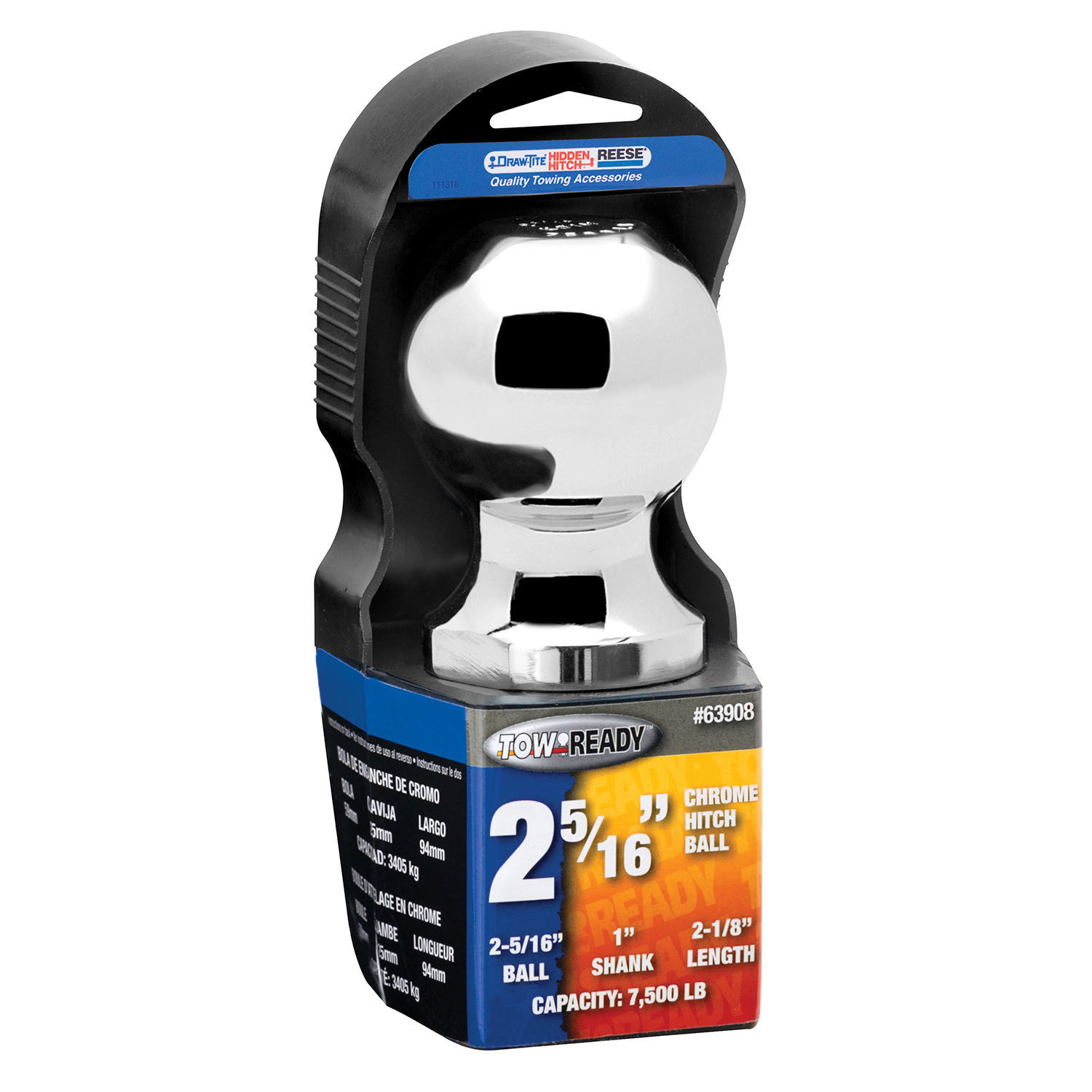 Draw-tite Trailer Hitch Ball, 2-5/16 in. Diameter, 7,500 lbs. Capacity, 1 in. Shank Dia, 2-1/8 in. Shank Length, Chrome DT63908 thumbnail 1