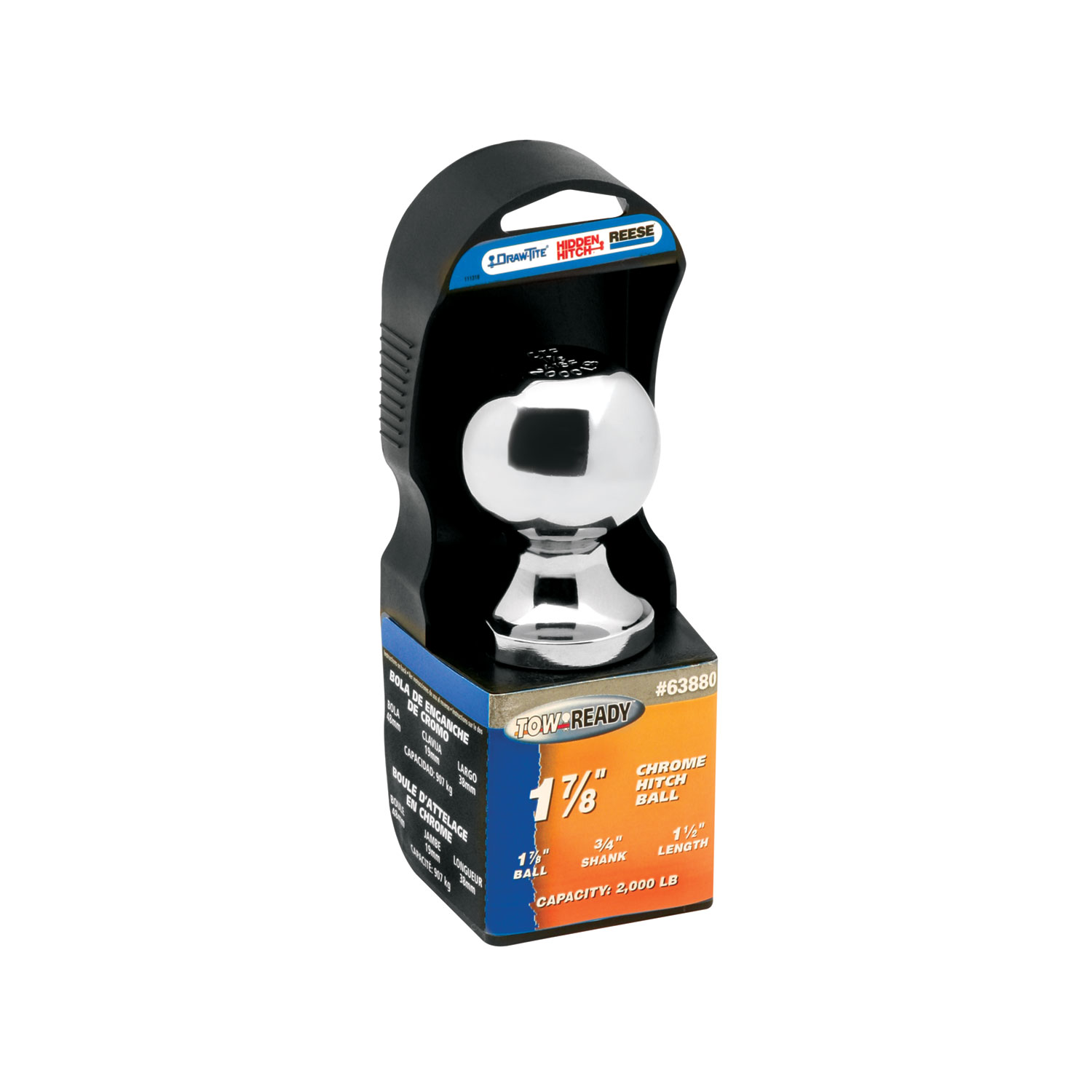 Draw-tite Trailer Hitch Ball, 1-7/8 in. Diameter, 2,000 lbs. Capacity, 3/4 in. Shank Dia, 1-1/2 in. Shank Length, Chrome DT63880 thumbnail 1