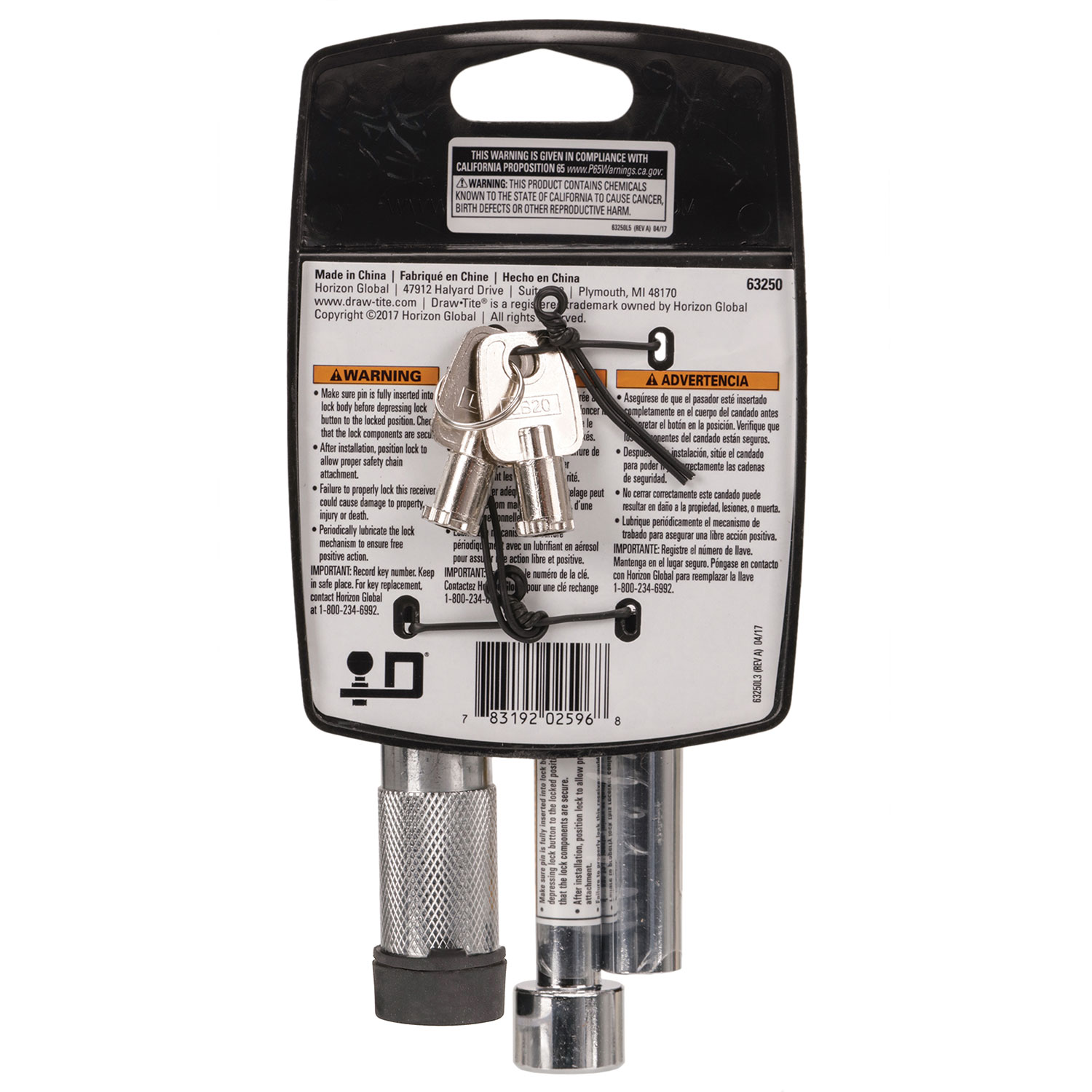 Draw-tite Trailer Hitch Lock, Coupler Combo Lock Set, Fits 2 in. Receiver, 5/8 in. Pin Diameter, Stainless Steel thumbnail 4