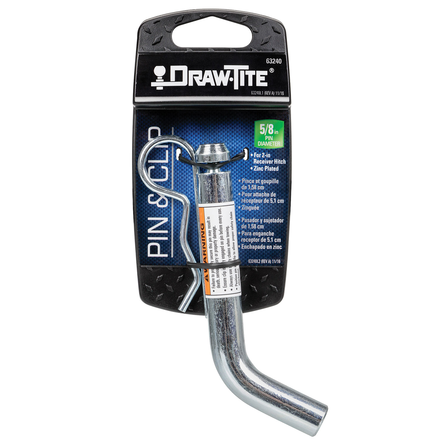 Draw-tite Trailer Hitch Pin & Clip, Fits 2 in. Receiver, 5/8 in. Pin Diameter DT63240 thumbnail 2