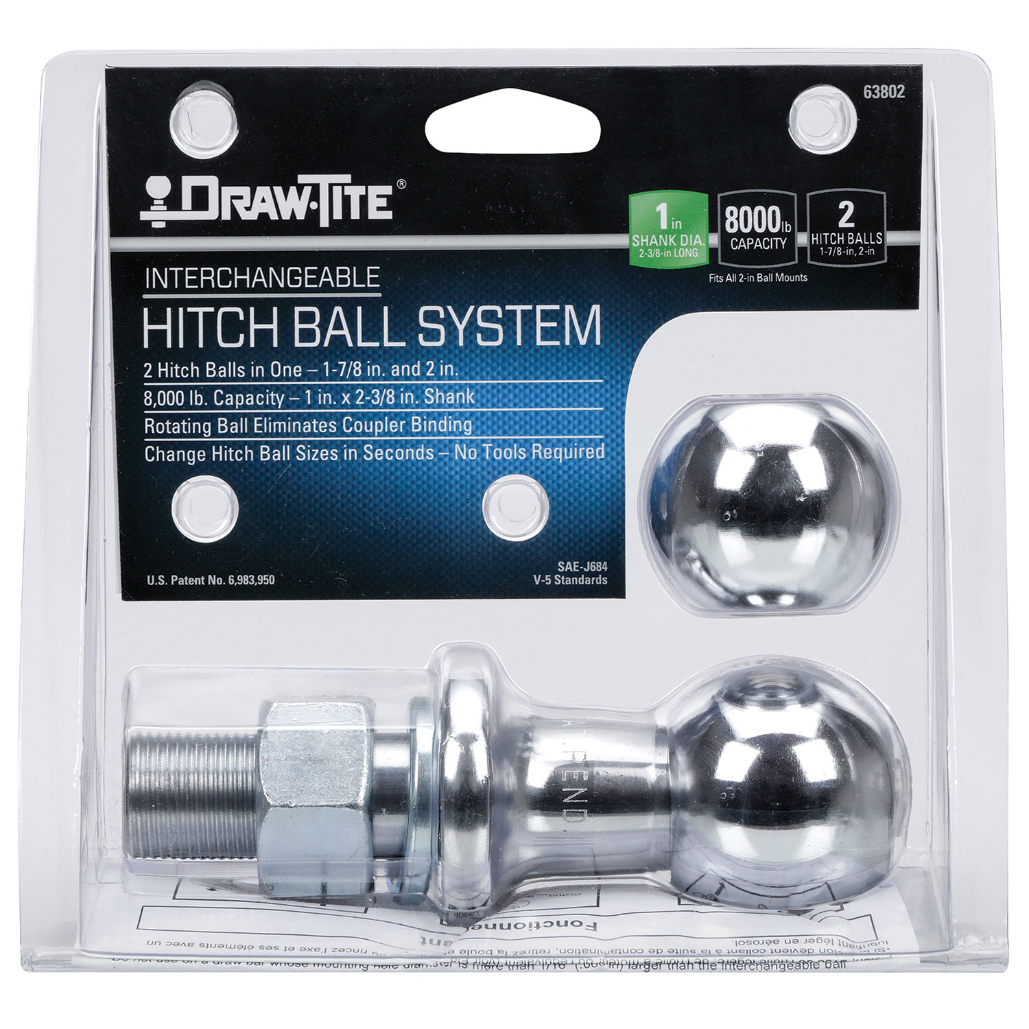 Draw-tite Interchangeable Trailer Hitch Ball, 8,000 lbs. Capacity, Chrome DT63802 thumbnail 2