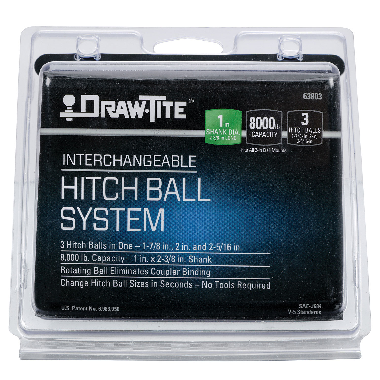 Draw-tite Interchangeable Trailer Hitch Ball, 8,000 lbs. Capacity, Chrome DT63803 thumbnail 2
