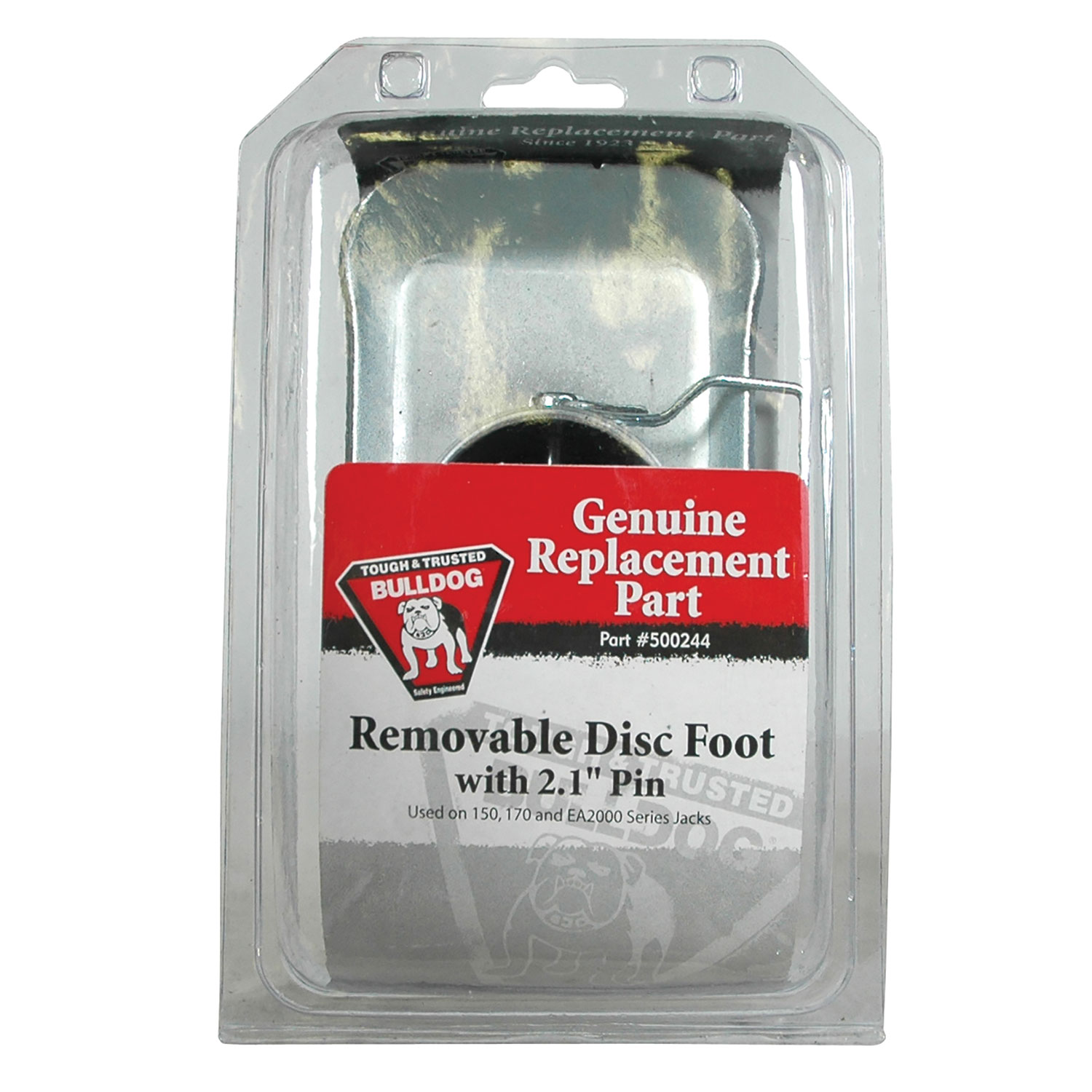 BULLDOG Trailer Jack Replacement Part, Removable Disc Foot, 2-3/32 in. Tall w/Snapper Pin for 2,000-5,000 lbs. Jacks 500244 thumbnail 1