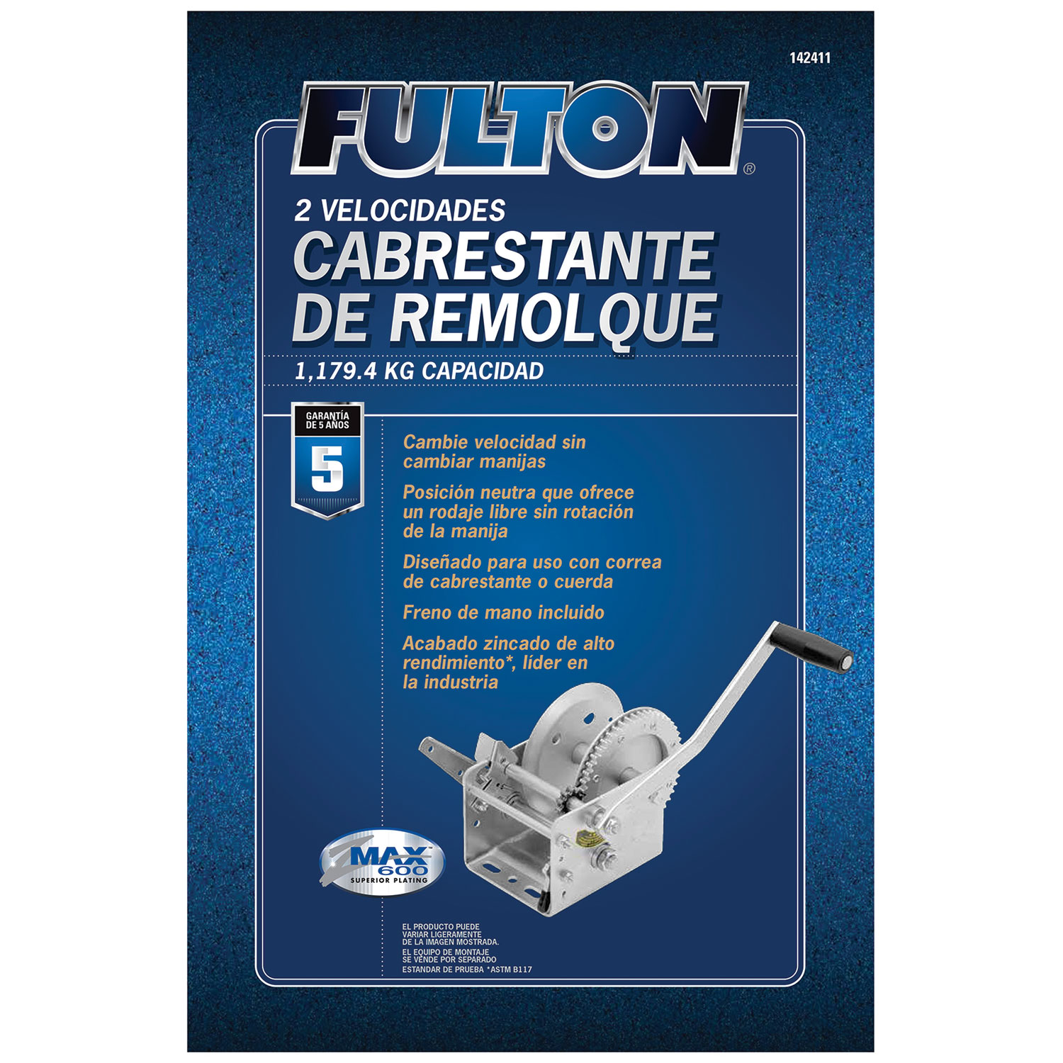 Fulton Trailer Winch, Two-Speed, 2,600 lbs. Capacity, No Strap FL142411 thumbnail 2