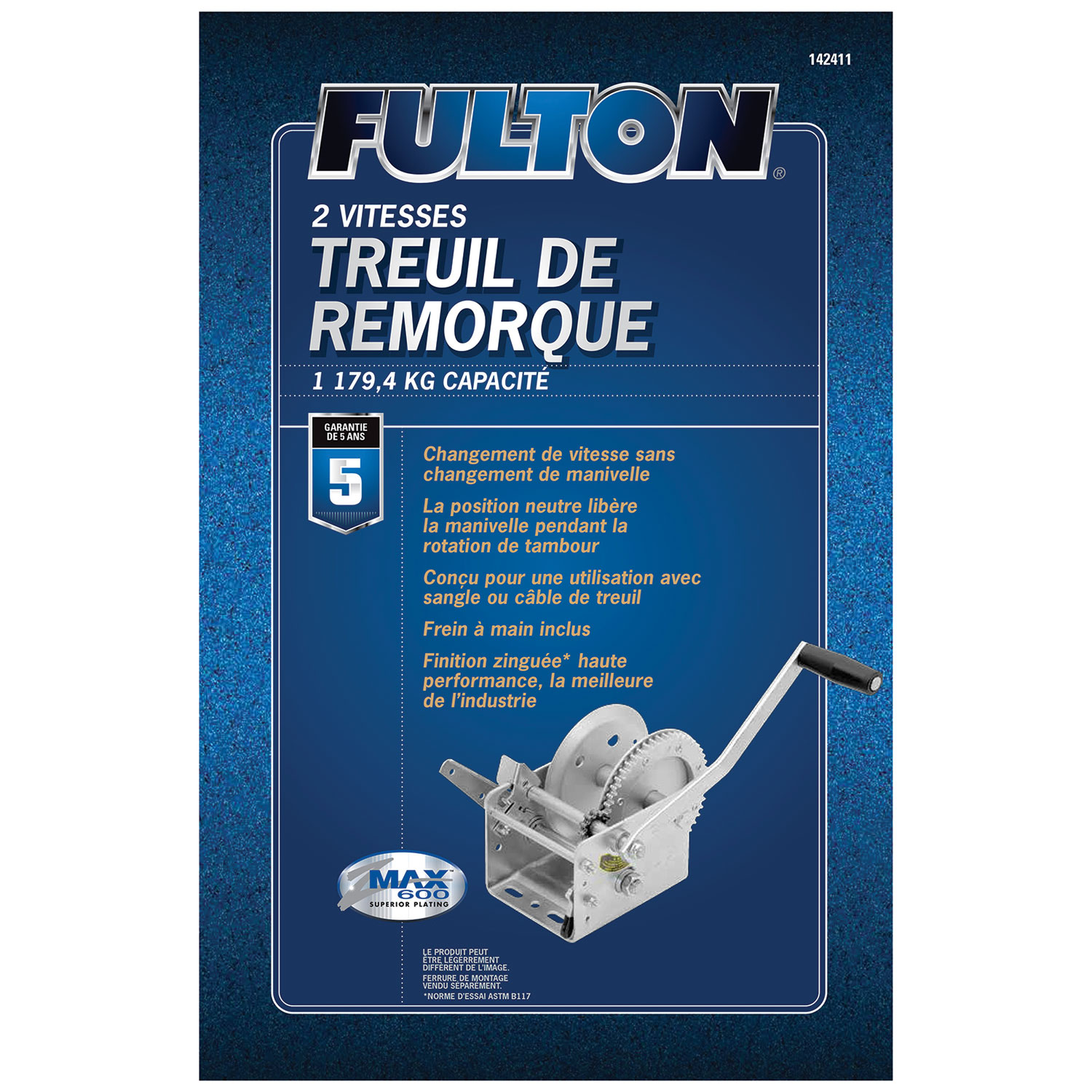 Fulton Trailer Winch, Two-Speed, 2,600 lbs. Capacity, No Strap FL142411 thumbnail 3