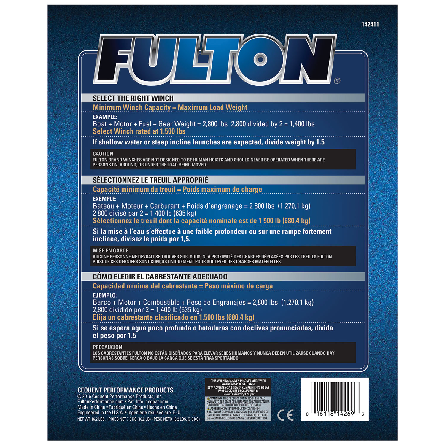 Fulton Trailer Winch, Two-Speed, 2,600 lbs. Capacity, No Strap FL142411 thumbnail 5