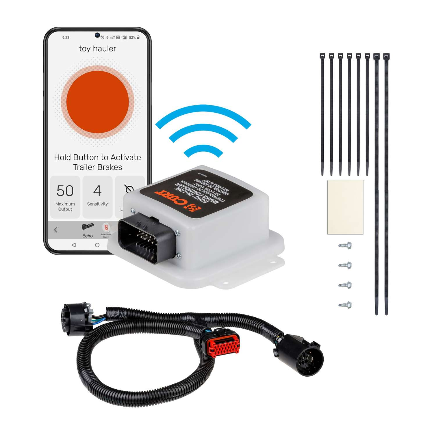 2014-2024 Jeep Cherokee CURT  Echo In-Line Bluetooth Trailer Brake Controller thumbnail 0