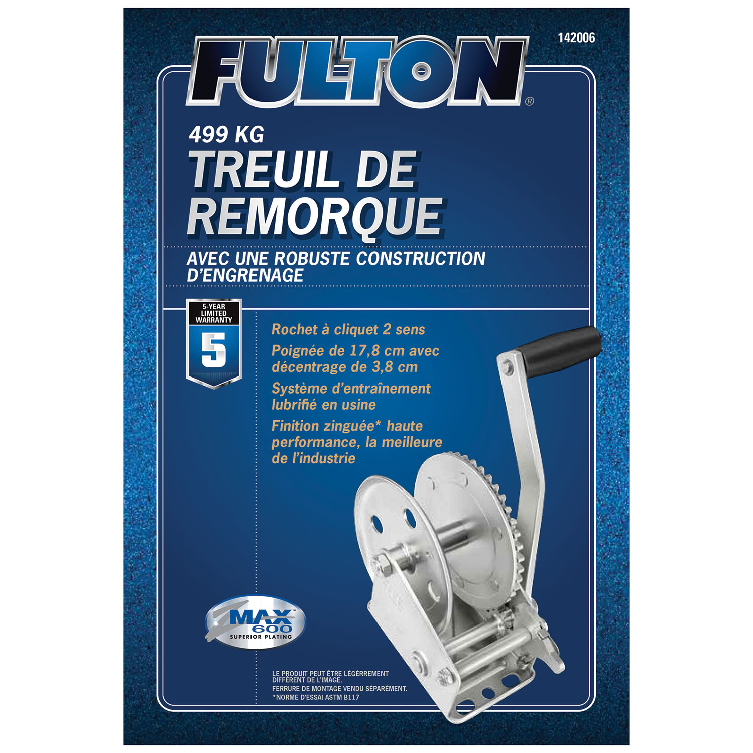 Fulton Trailer Winch, Single-Speed, 1,100 lbs. Capacity, No Strap FL142100 thumbnail 3