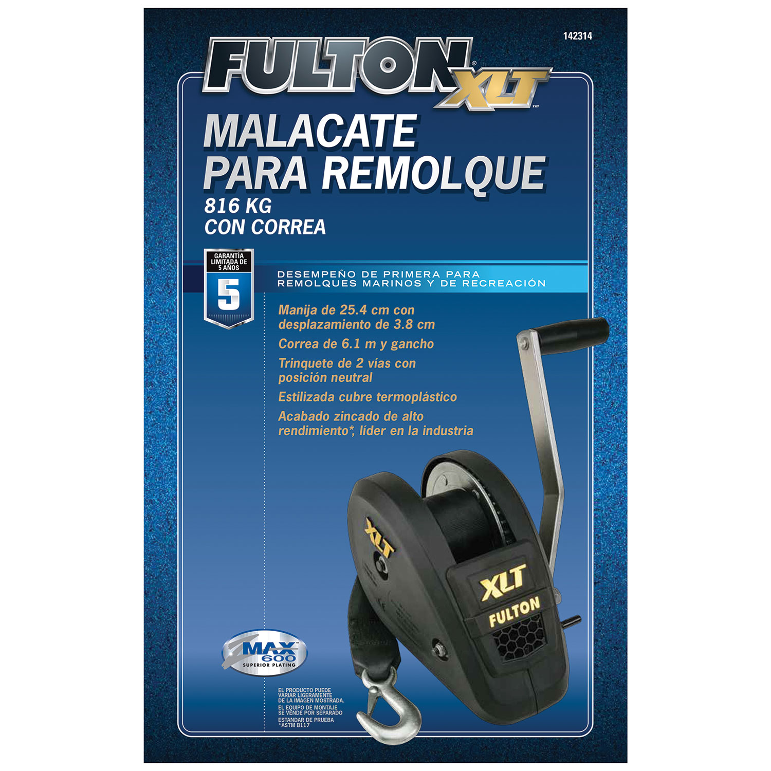 Fulton XLT  Marine Trailer Winch, Single-Speed, 1,800 lbs. Capacity, 20 ft. Strap, 8 in. Handle FL142314 thumbnail 2