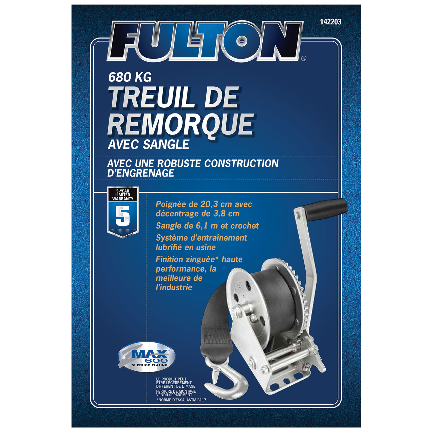 Fulton Trailer Winch, Single-Speed, 1,500 lbs. Capacity, 20 ft. Strap FL142203 thumbnail 3