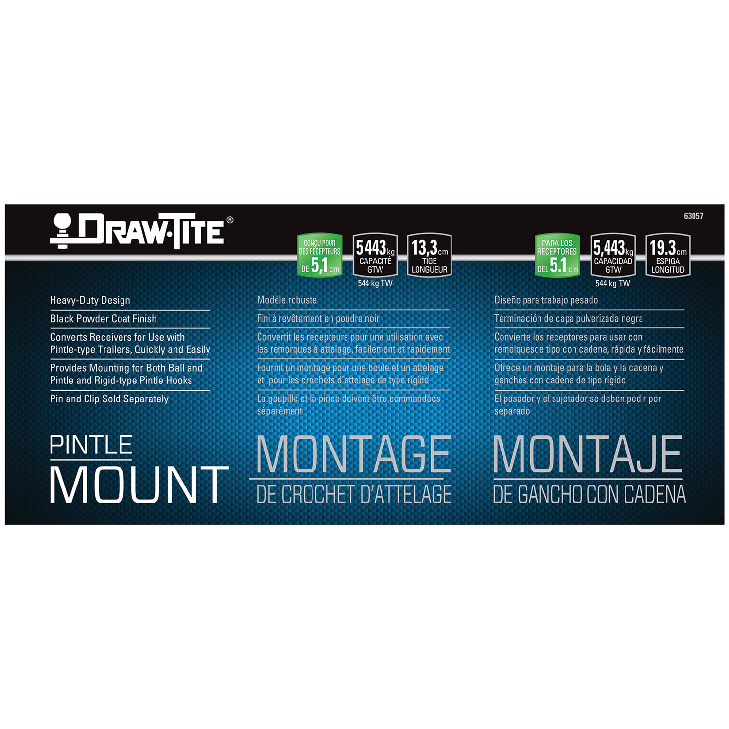 Draw-tite Pintle Hook Mounting Plate, 12,000 lbs. Capacity, Fits 2 in. Receiver thumbnail 5