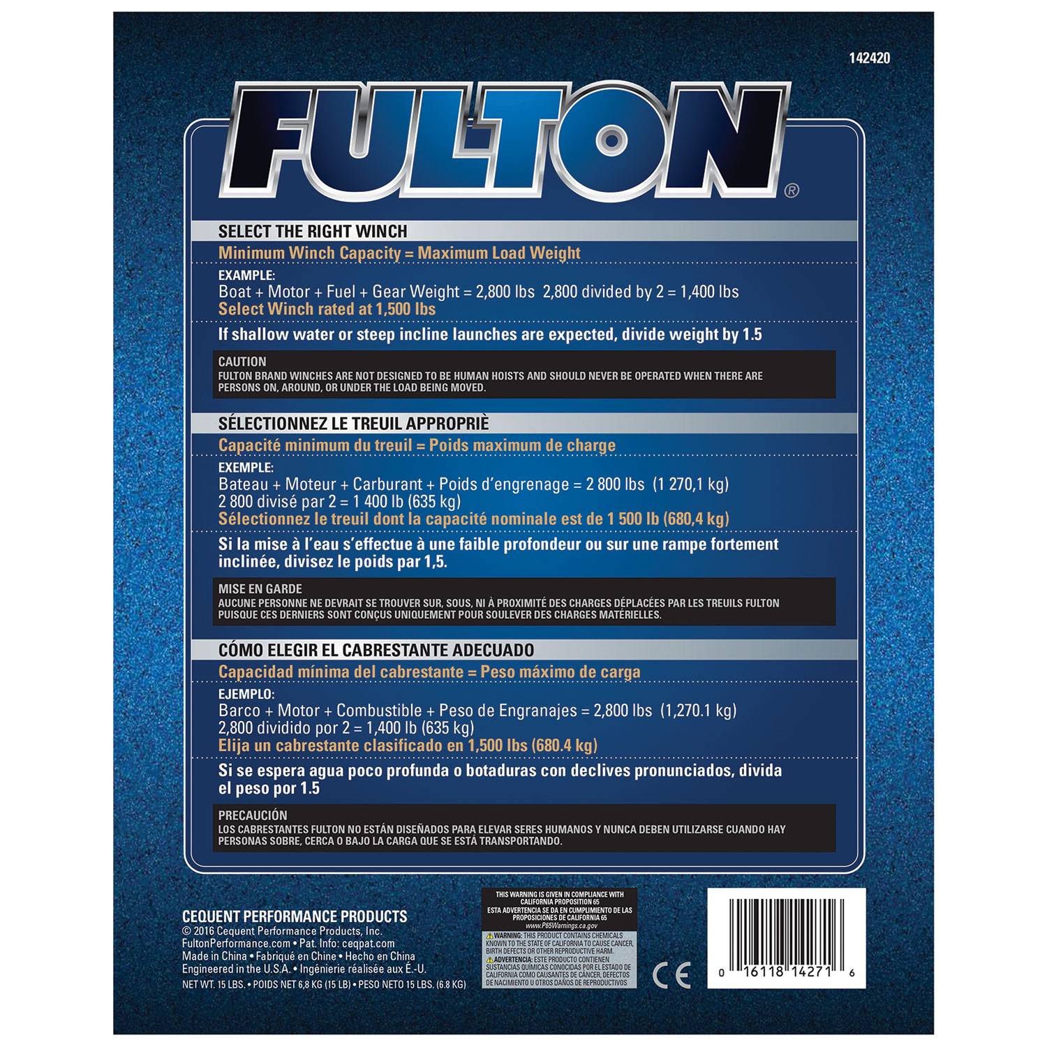 Fulton Trailer Winch, Two-Speed, 3,200 lbs. Capacity, No Strap FL142420 thumbnail 4