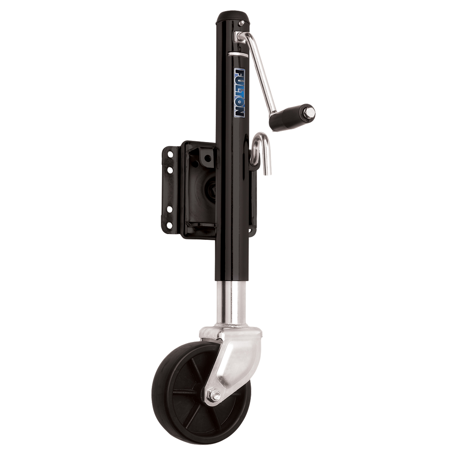 Fulton Utility Trailer Jack, Side Mount, 1,200 lbs. Lift Capacity, Side Wind, Bolt-On, 10 in. Travel, Black