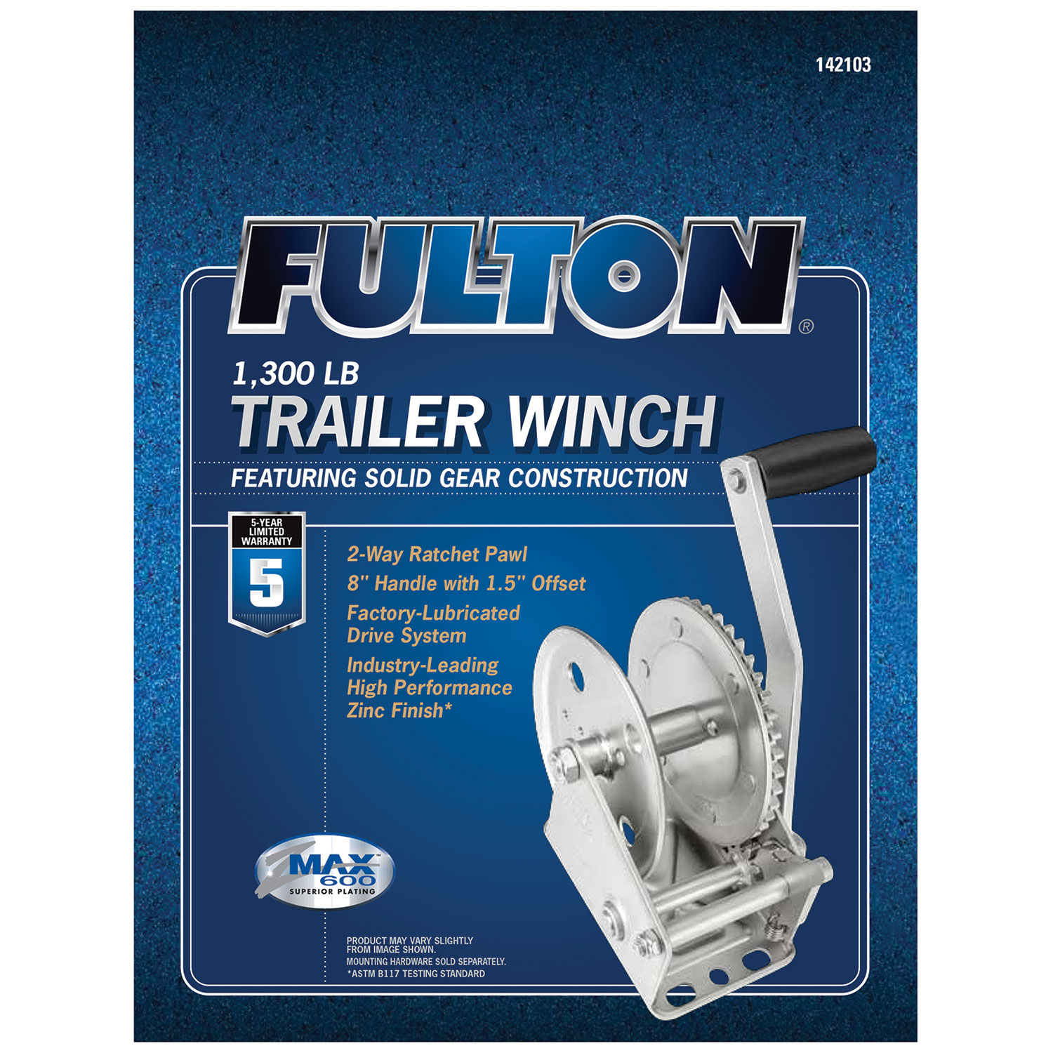 Fulton Trailer Winch, Single-Speed, 1,300 lbs. Capacity, No Strap FL142103 thumbnail 1