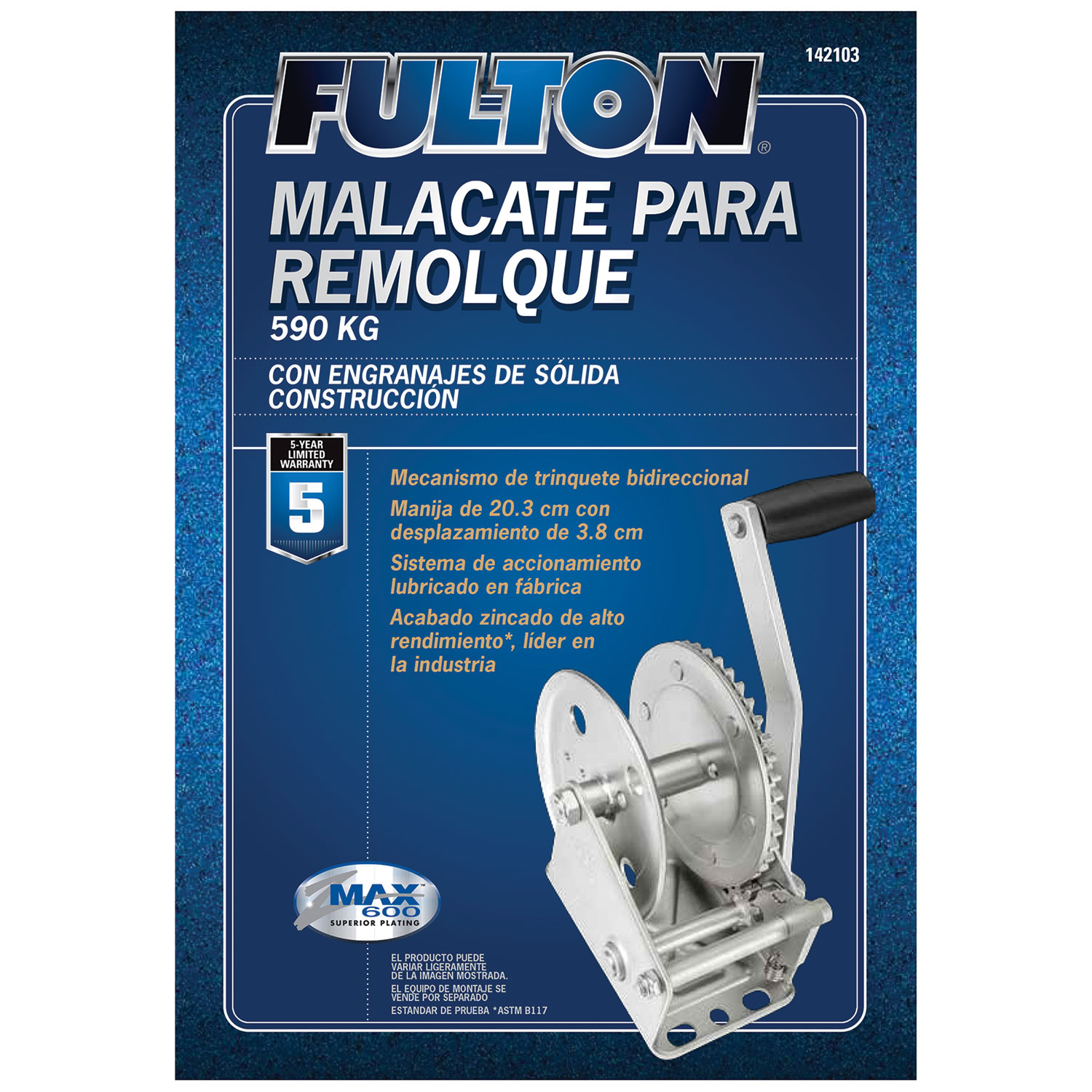 Fulton Trailer Winch, Single-Speed, 1,300 lbs. Capacity, No Strap FL142103 thumbnail 2