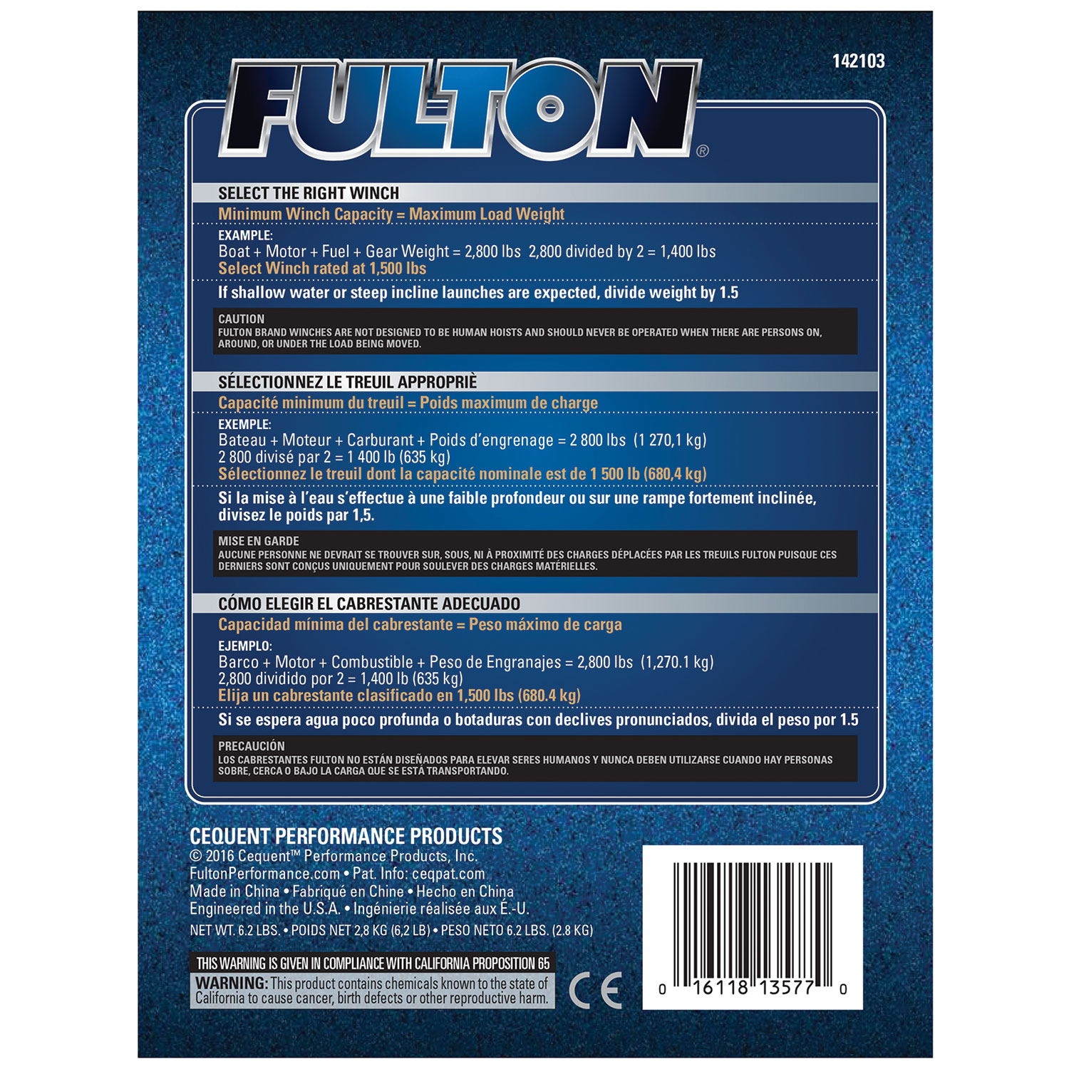 Fulton Trailer Winch, Single-Speed, 1,300 lbs. Capacity, No Strap FL142103 thumbnail 4