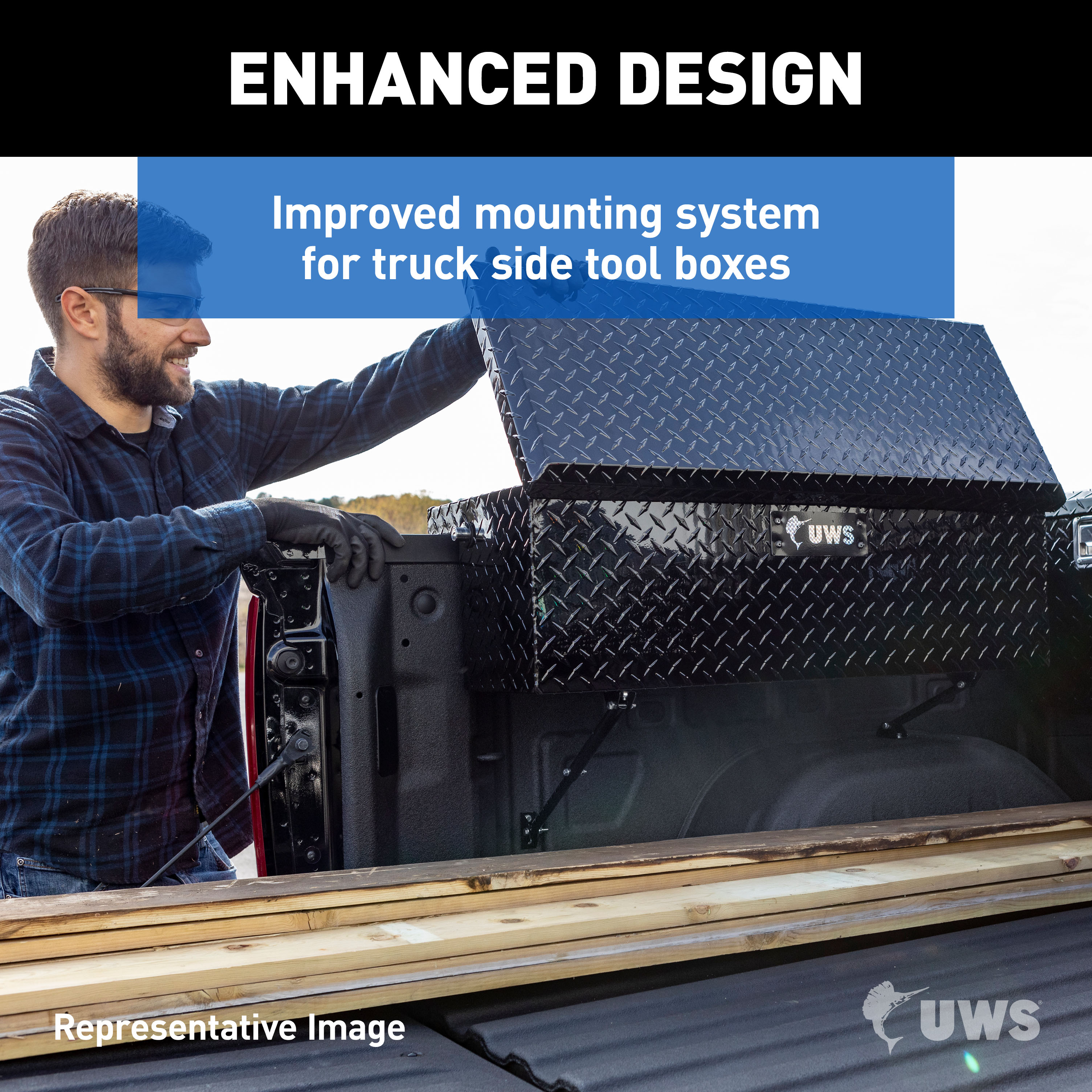 UWS Gloss Black Aluminum 36" Truck Side Tool Box with Low Profile, Space-Saving Legs EC30362-MK2 thumbnail 2