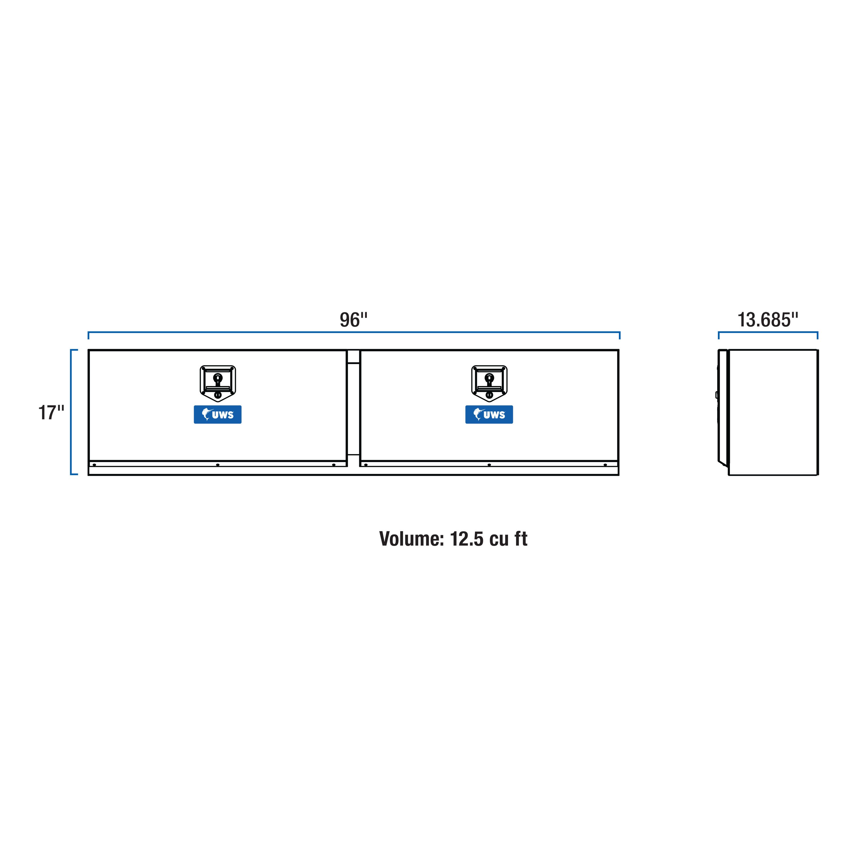 UWS Bright Aluminum 96" Double-Door Topside Truck Tool Box TBTS-96 thumbnail 1