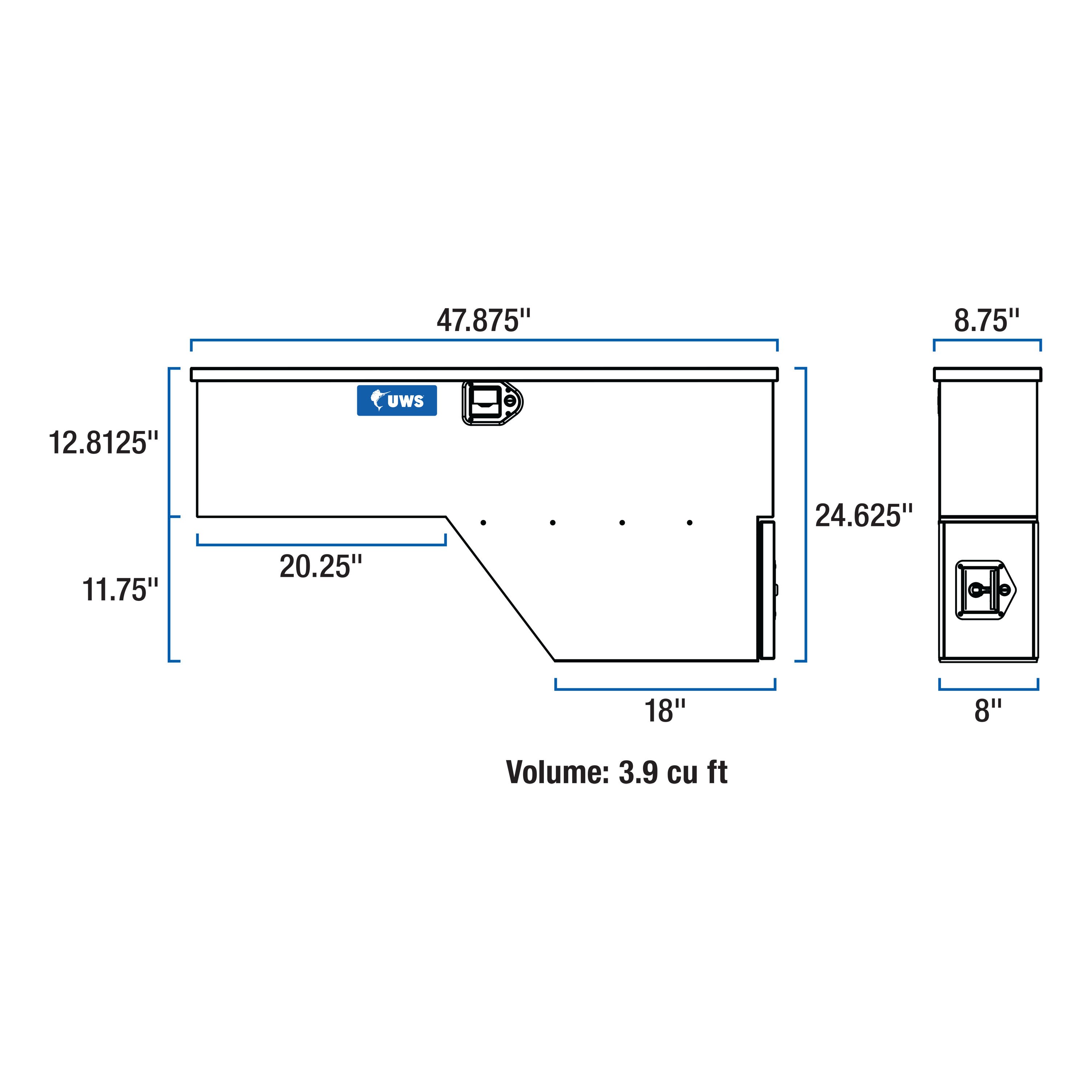 UWS Gloss Black Aluminum 48" Driver-Side Wheel Well Tool Box FW-48-DS-D-BLK thumbnail 8