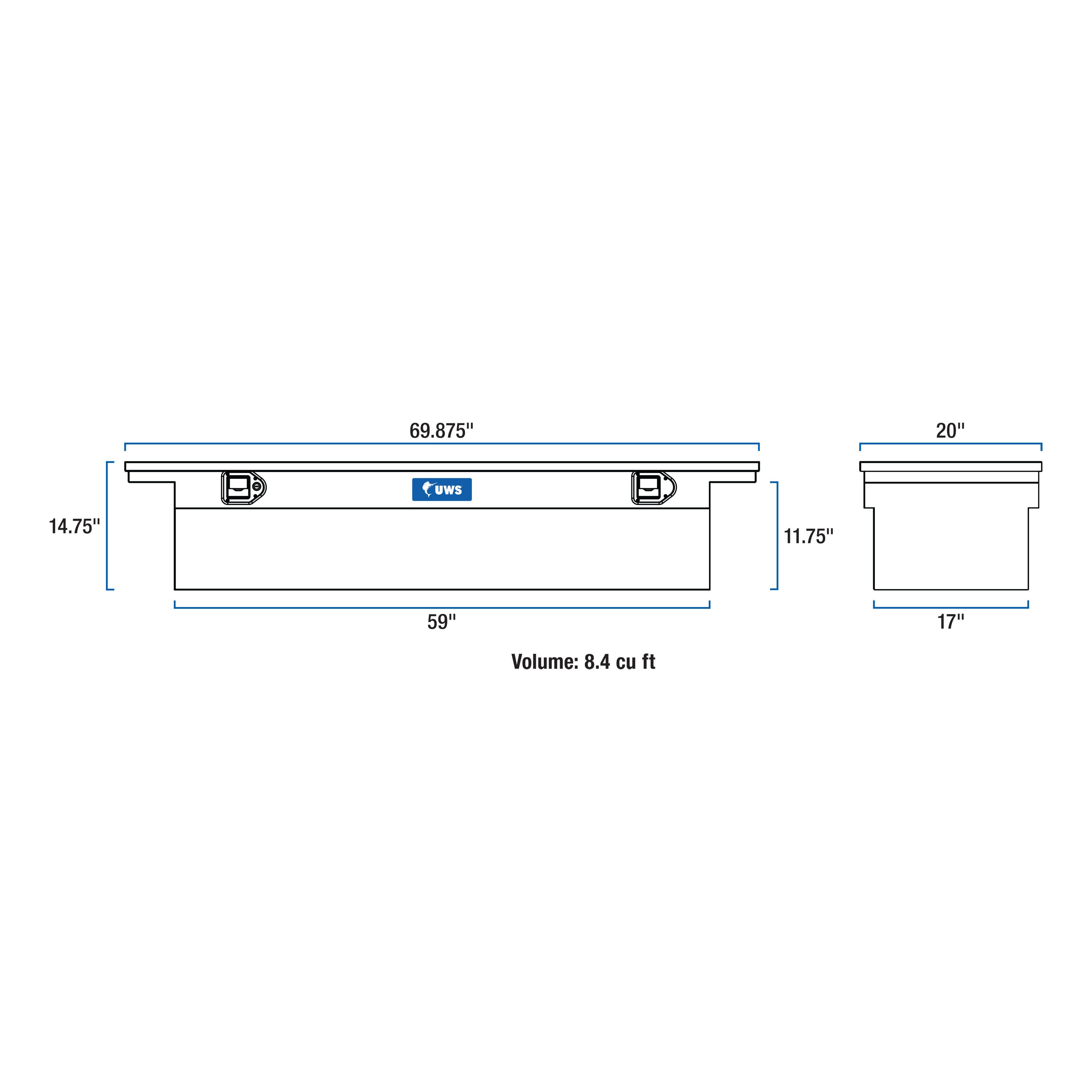 UWS Bright Aluminum 69" Crossover Truck Tool Box, Low Profile (Heavy Packaging) EC10451 thumbnail 1