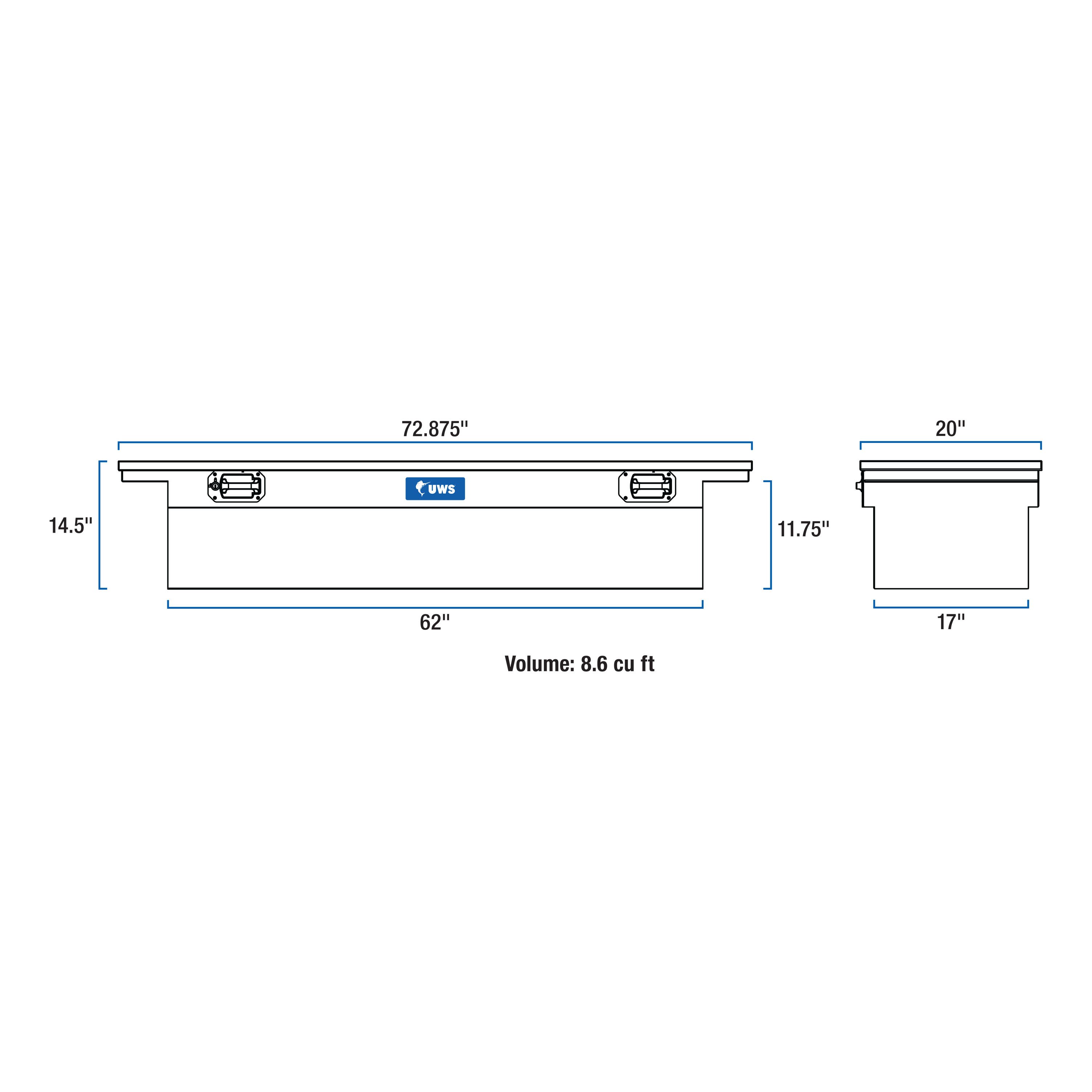 UWS Matte Black 72" Truck Tool Box, Low Profile, Pull Handles TBS-72-LP-PH-MB thumbnail 7