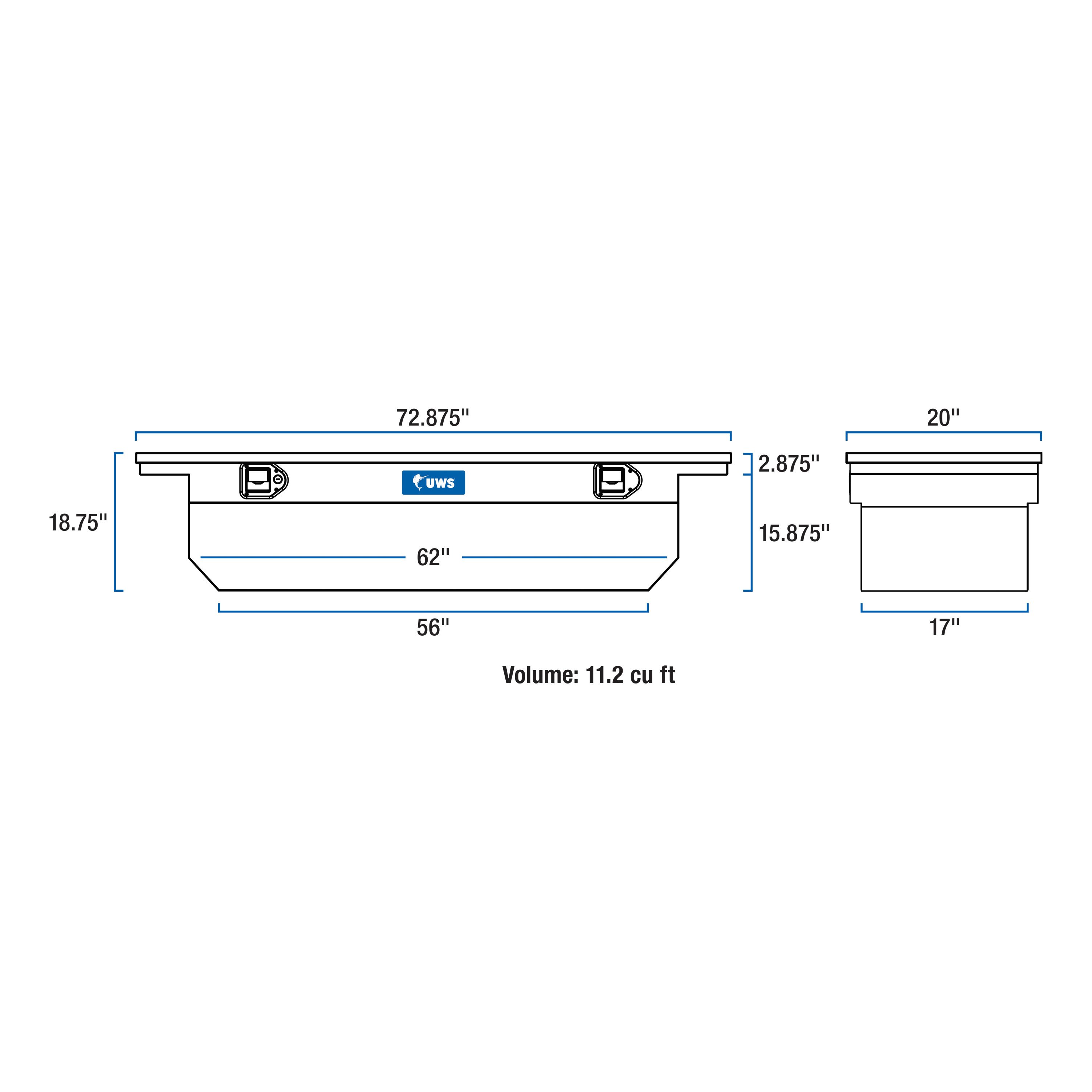UWS Gloss Black Aluminum 72" Deep Angled Crossover Truck Tool Box with Low Profile TBSD-72-A-LP-B thumbnail 7