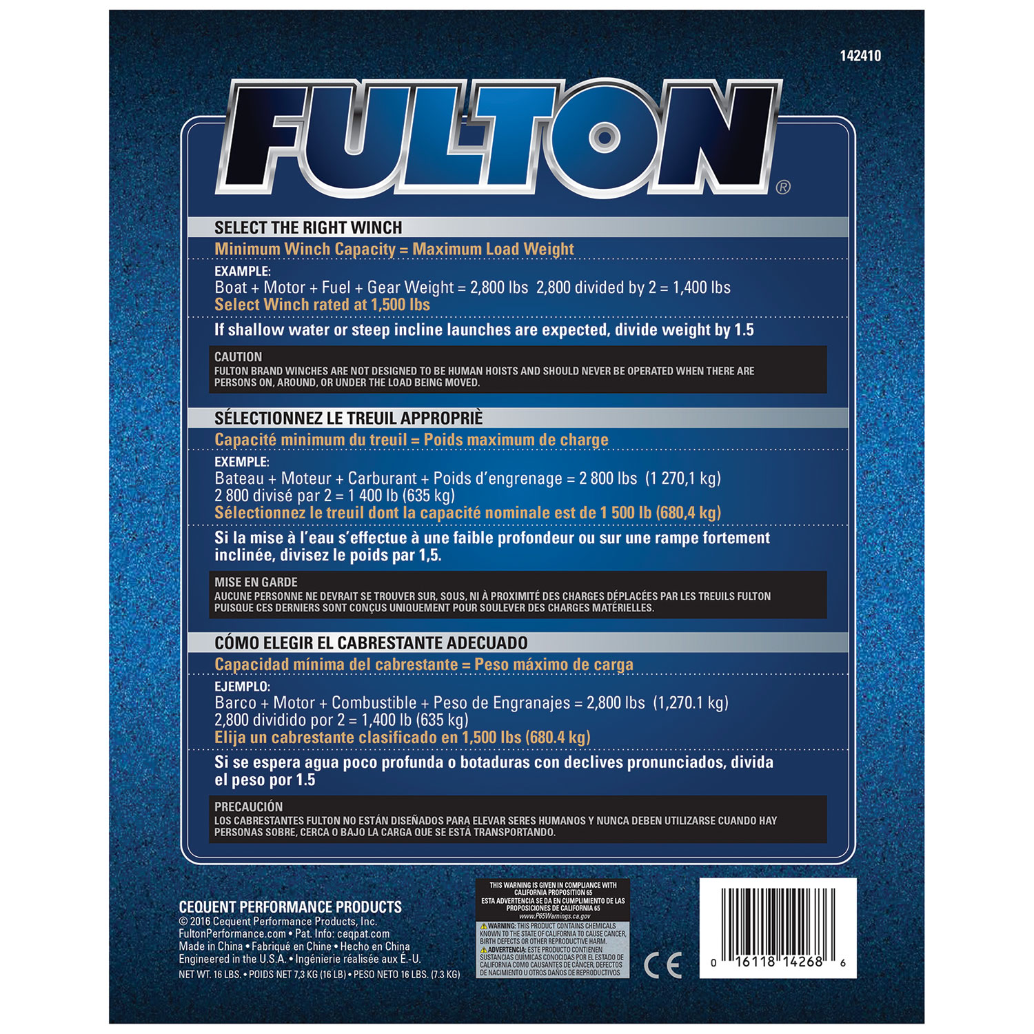 Fulton Trailer Winch, Two-Speed, 2,600 lbs. Capacity, No Strap FL142410 thumbnail 4