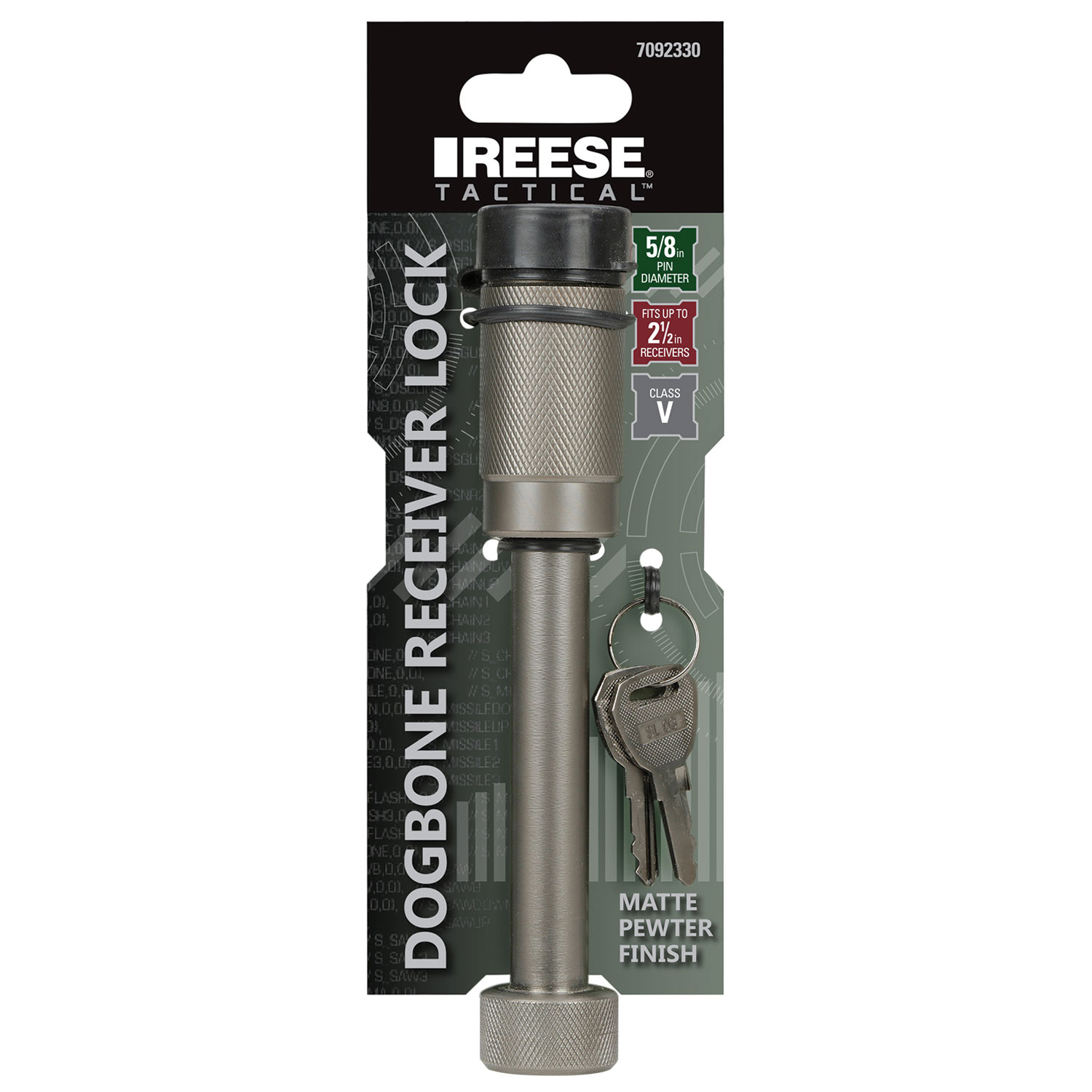 Reese Tactical  Trailer Hitch Lock, Fits 2 in. & 2-1/2 in. Receivers, 5/8 in. Pin Diameter, Dogbone Style, Pewter thumbnail 1