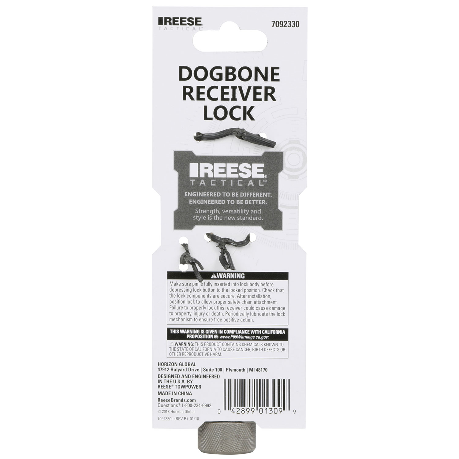 Reese Tactical  Trailer Hitch Lock, Fits 2 in. & 2-1/2 in. Receivers, 5/8 in. Pin Diameter, Dogbone Style, Pewter thumbnail 5