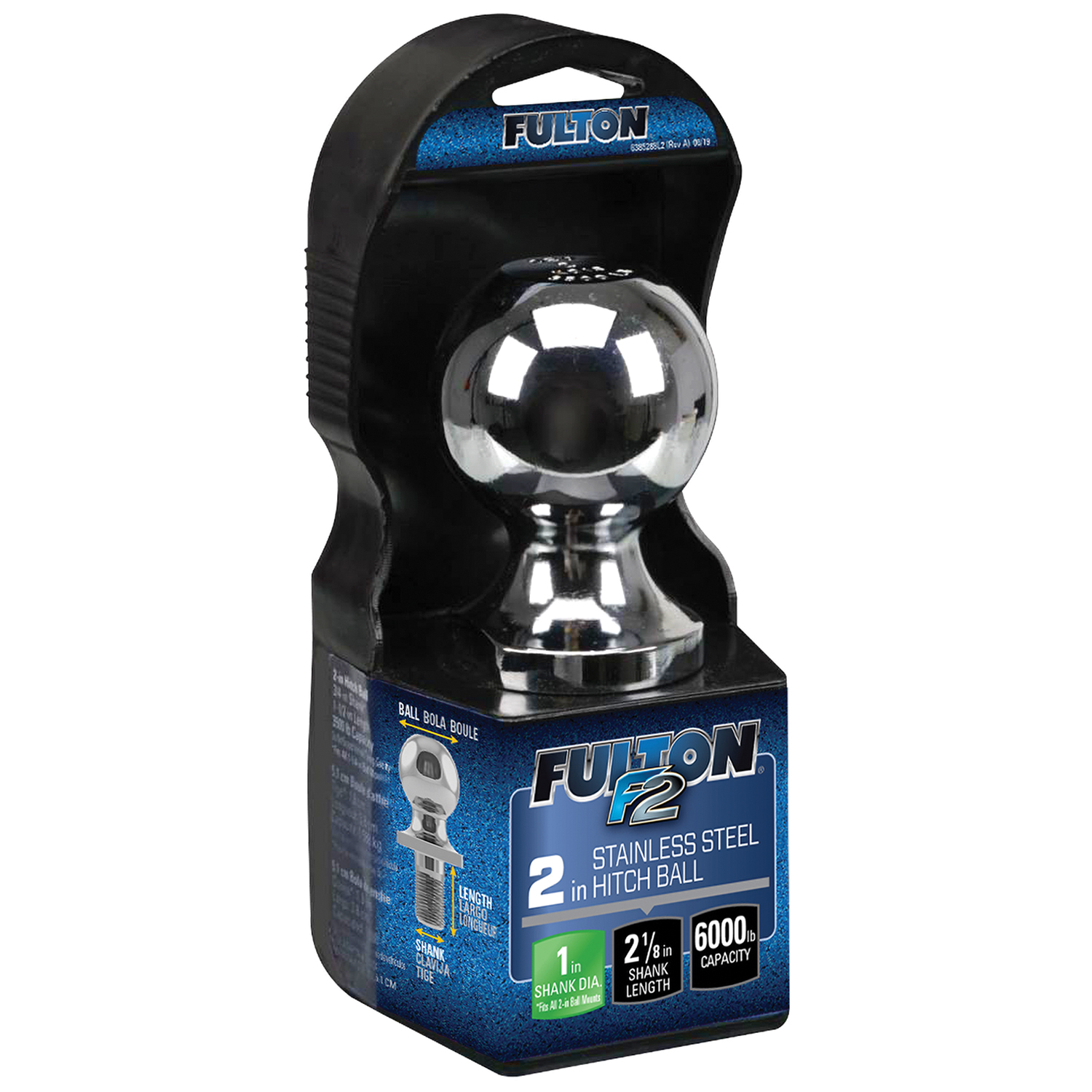 Fulton Trailer Hitch Ball, 2 in. Diameter, 6,000 lbs. Capacity, 1 in. Shank Dia, 2-1/8 in. Shank Length, Stainless Steel thumbnail 1