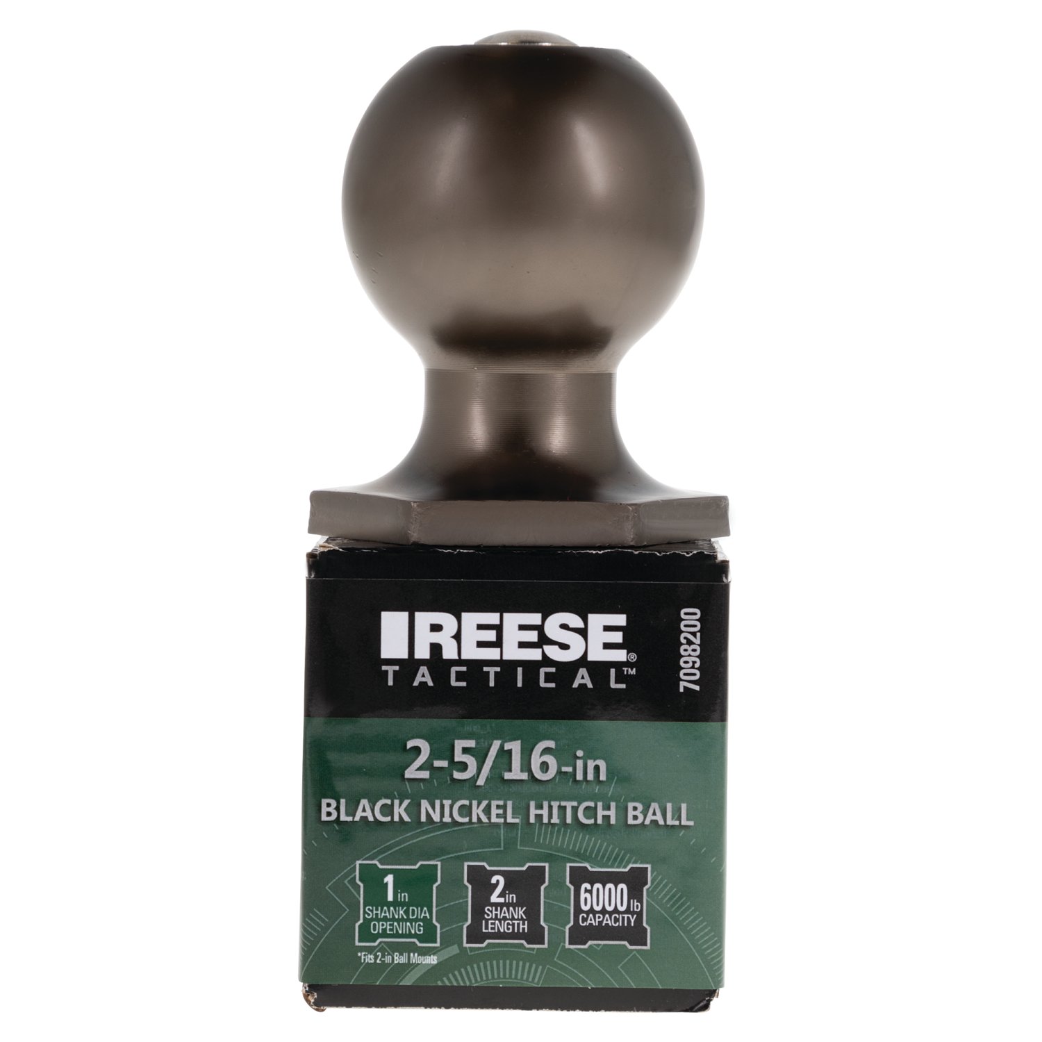 Reese Interlock  Tactical  Trailer Hitch Ball, 2-5/16 in. Diameter, 6,000 lbs. Capacity, 1 in. Shank Dia, 2 in. Shank Length, Pewter thumbnail 1