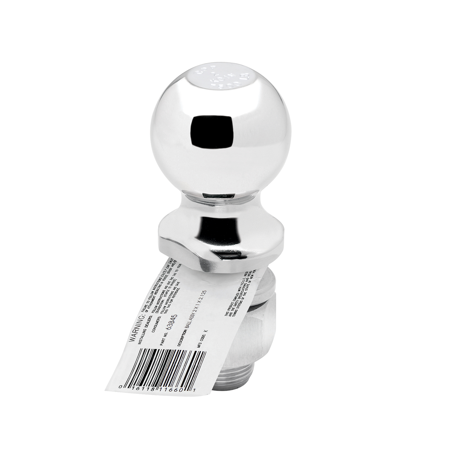 Draw-tite Trailer Hitch Ball, 2 in. Diameter, 7,500 lbs. Capacity, 1 in. Shank Dia, 2-1/8 in. Shank Length, Chrome DT63845 thumbnail 1