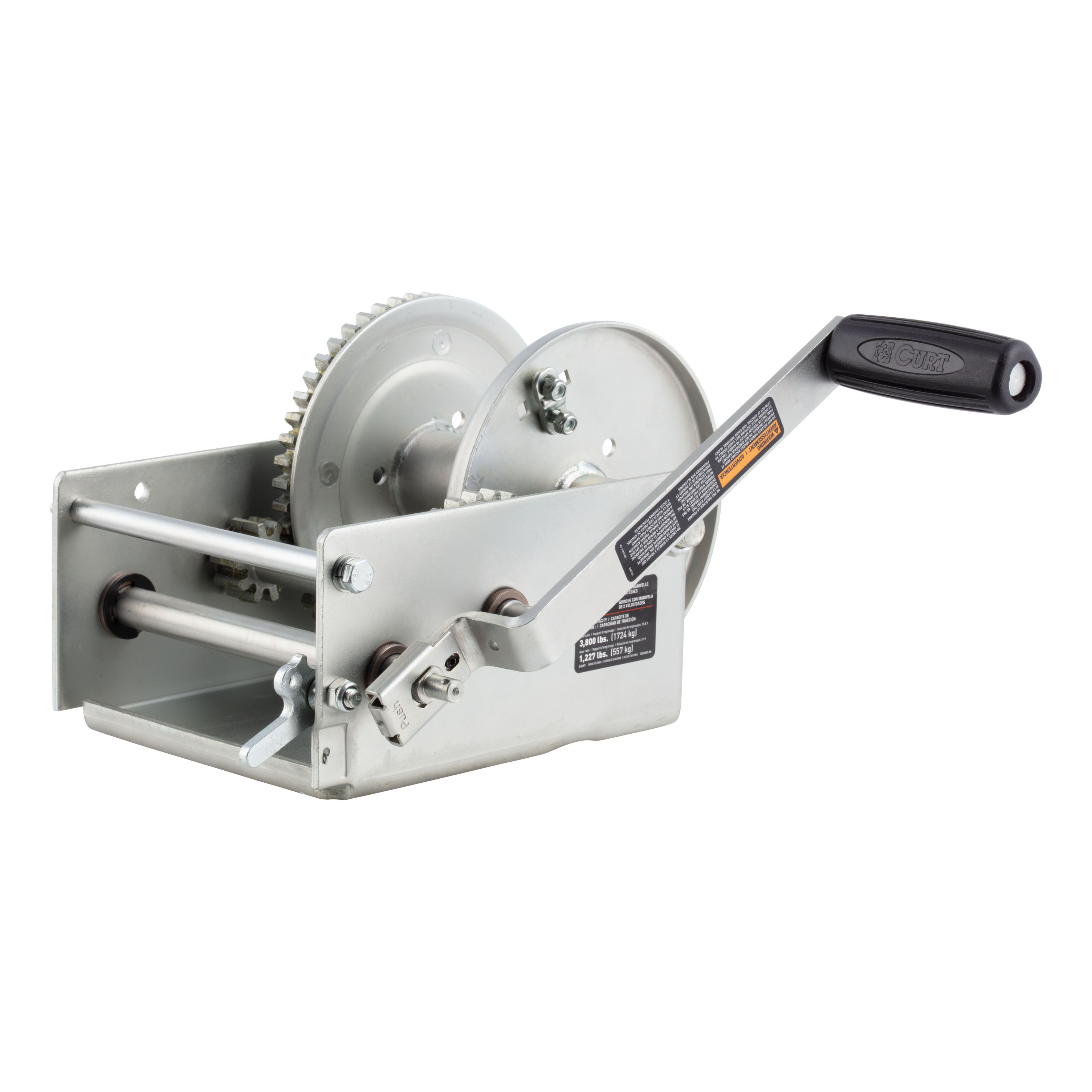 CURT Hand-Crank 2-Speed Winch, 3,800 lbs, 15.8:1 Low Gear Ratio, 9.6" Handle thumbnail 0