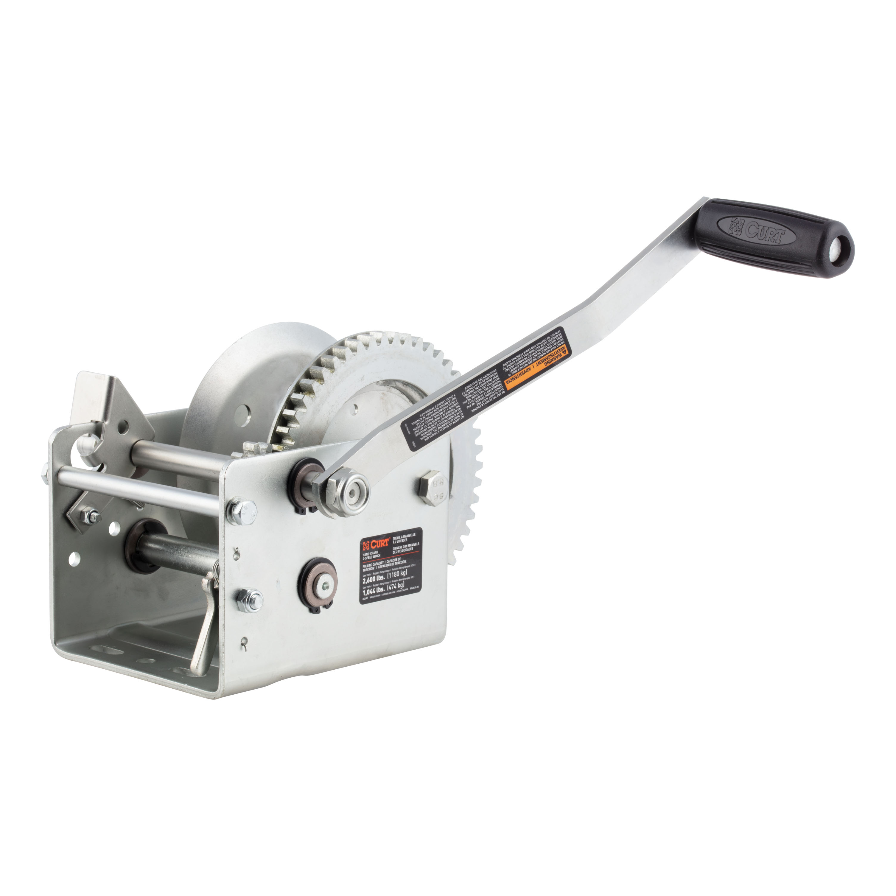 CURT Hand-Crank 2-Speed Winch, 2,600 lbs, 12.7:1 Low Gear Ratio, 10.6" Handle thumbnail 0