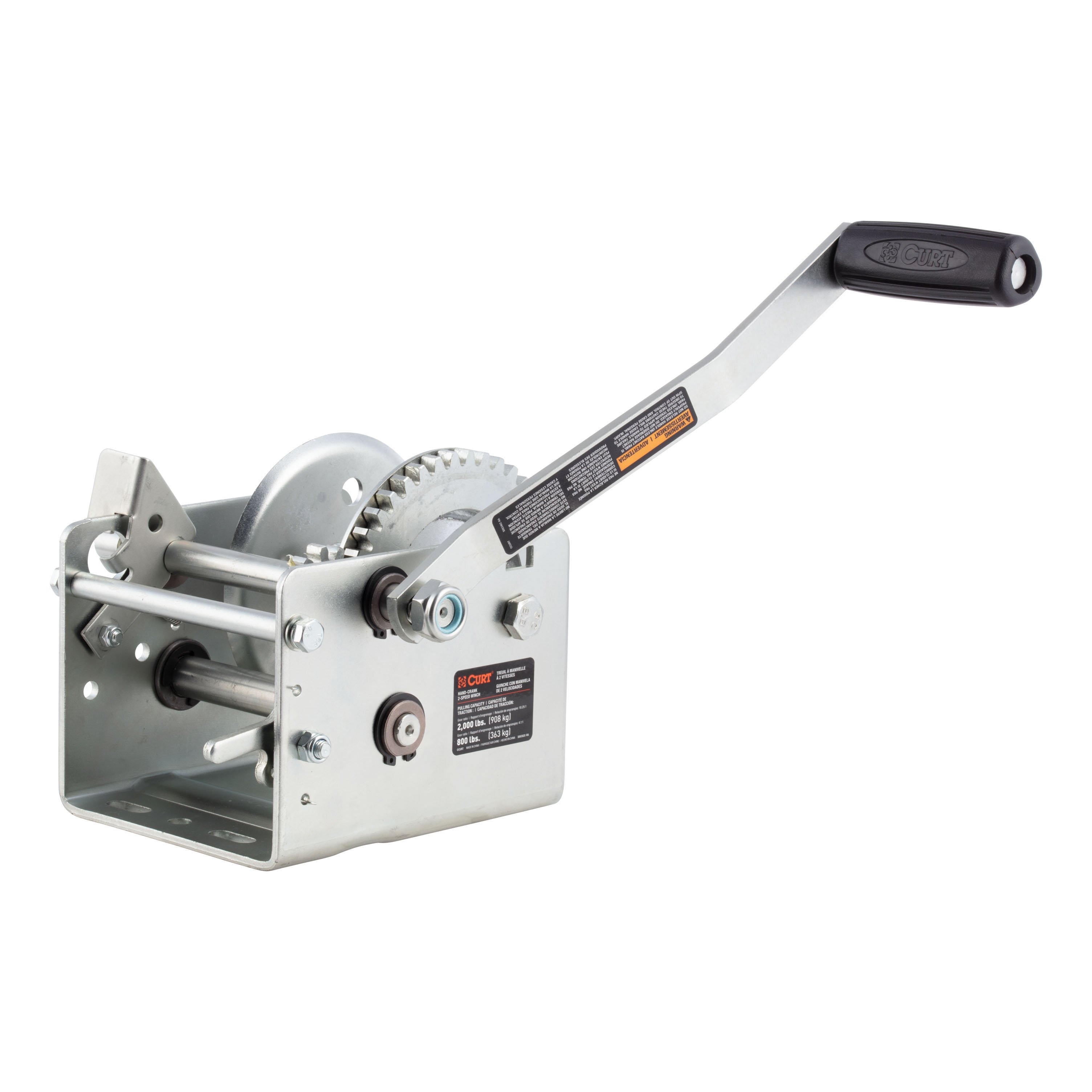 CURT Hand-Crank 2-Speed Winch, 2,000 lbs, 10.25:1 Low Gear Ratio, 10.6" Handle thumbnail 0