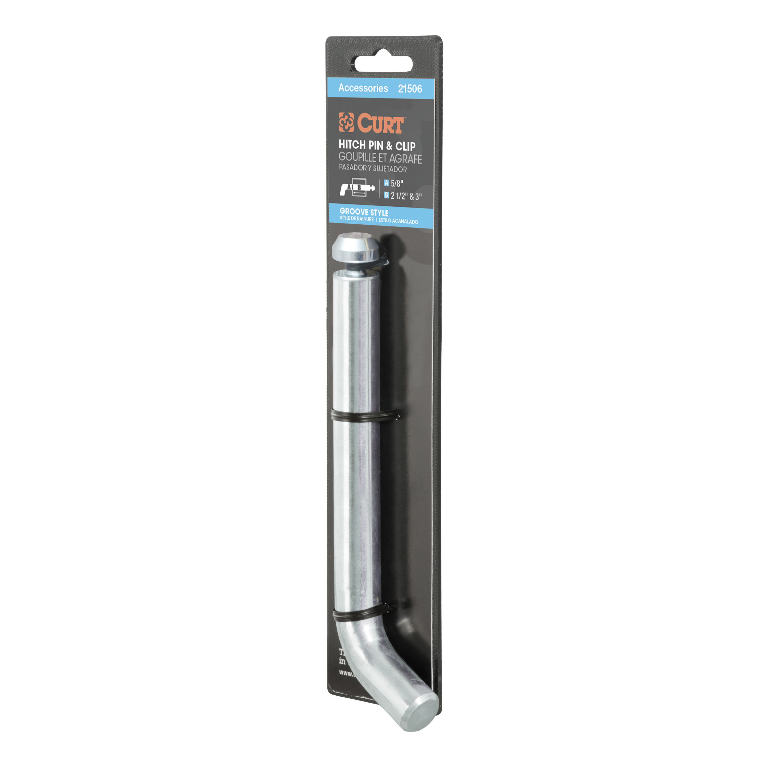 CURT Heavy-Duty 5/8" Hitch Pin with Groove (2-1/2" or 3" Receiver, Zinc, Packaged) Hitch Pin Clip thumbnail 0