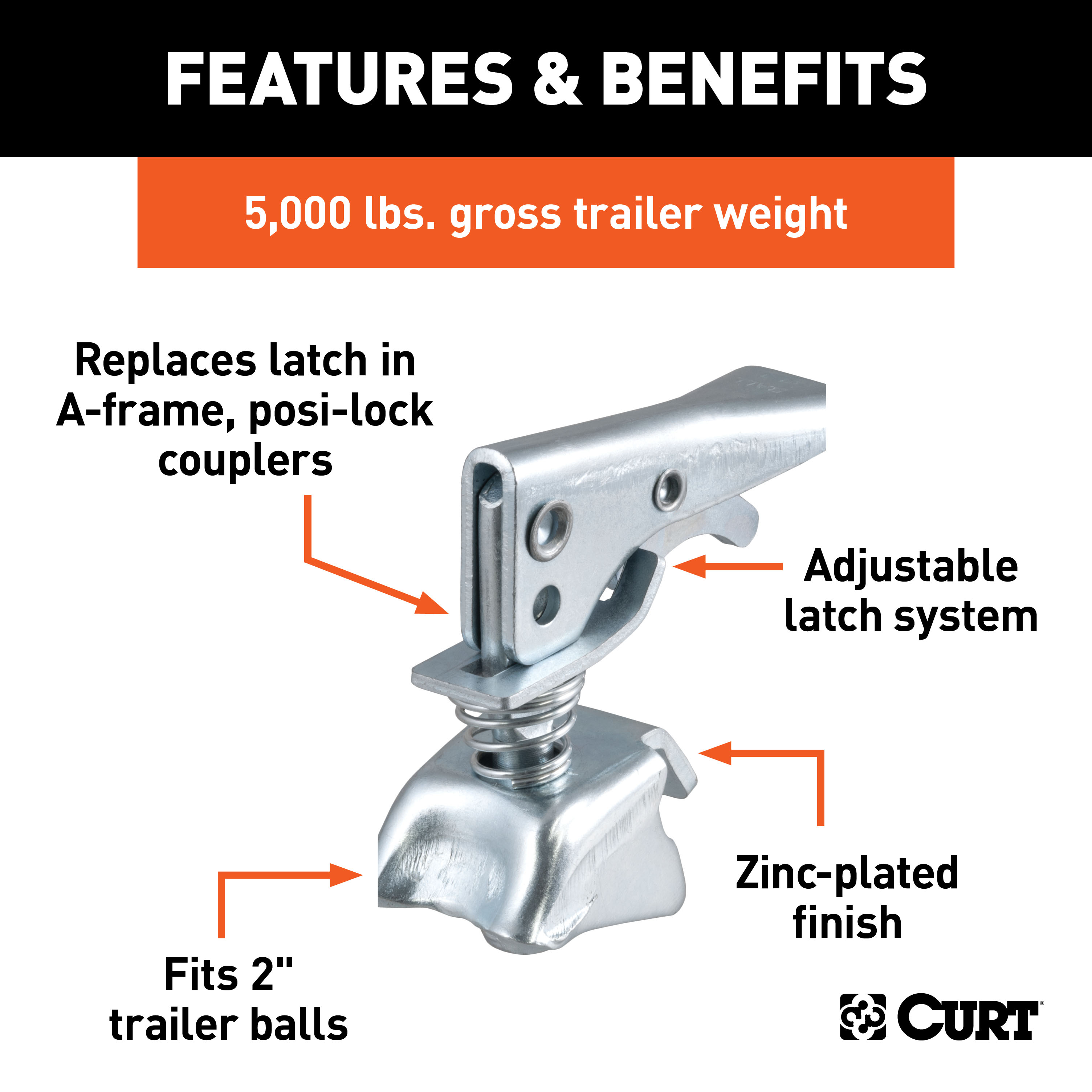 CURT Replacement 2" Posi-Lock Coupler Latch for A-Frame Couplers Trailer Hitch thumbnail 1