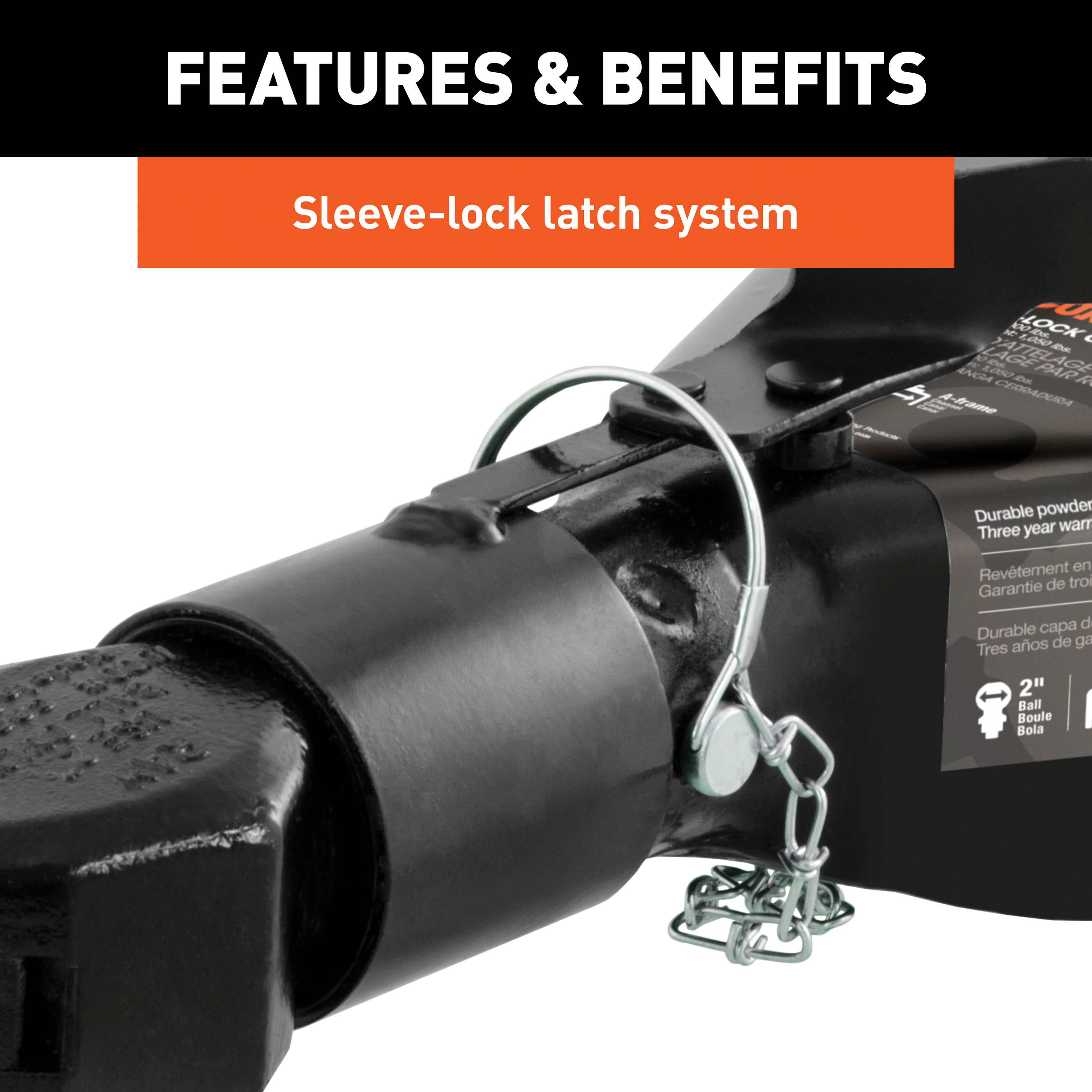 CURT 7,000 lbs  2" A-Frame Coupler with Sleeve-Lock Black Trailer Hitch Coupler thumbnail 2