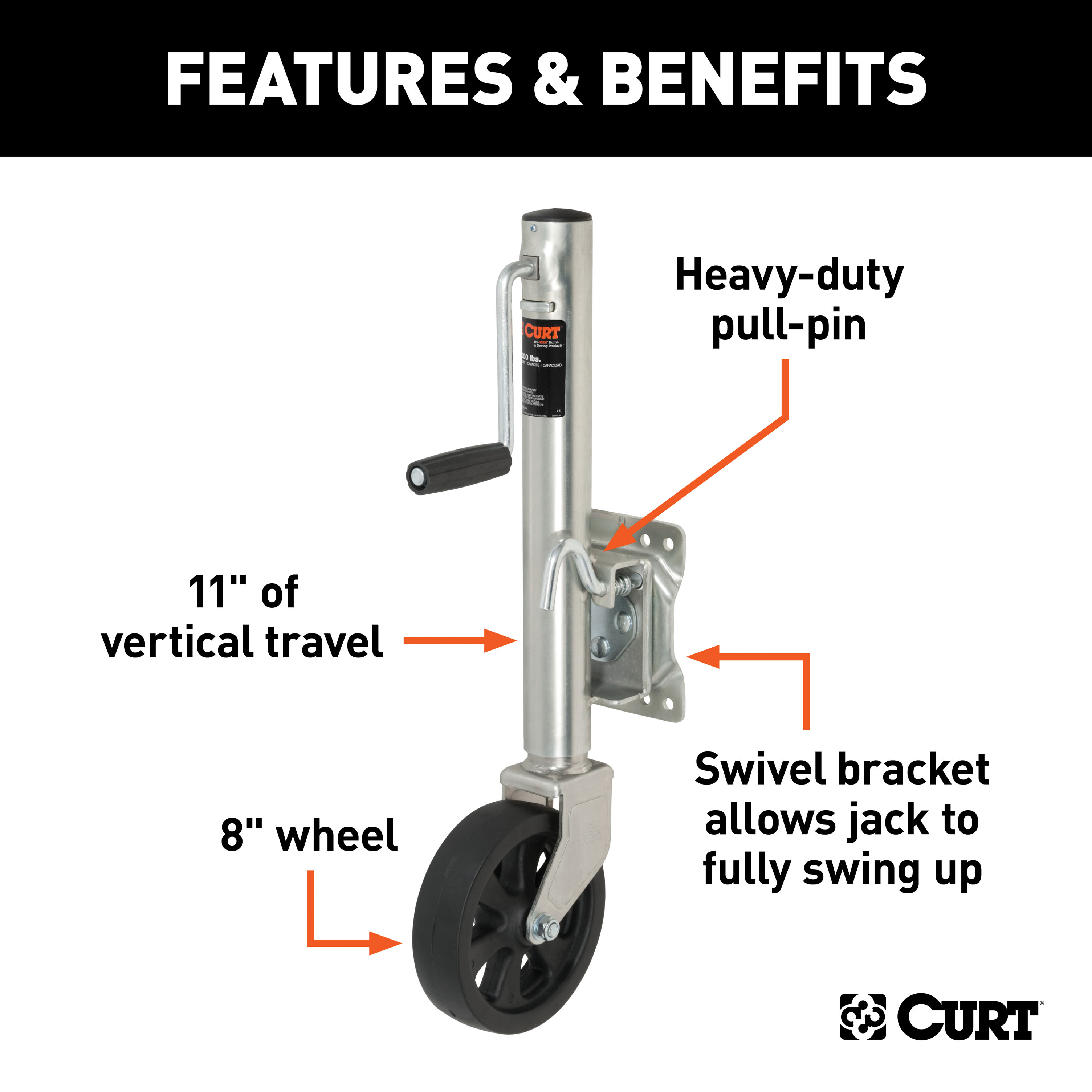 CURT Marine Jack with 8" Wheel (1,500 lbs, 10" Travel) Trailer Jack thumbnail 1