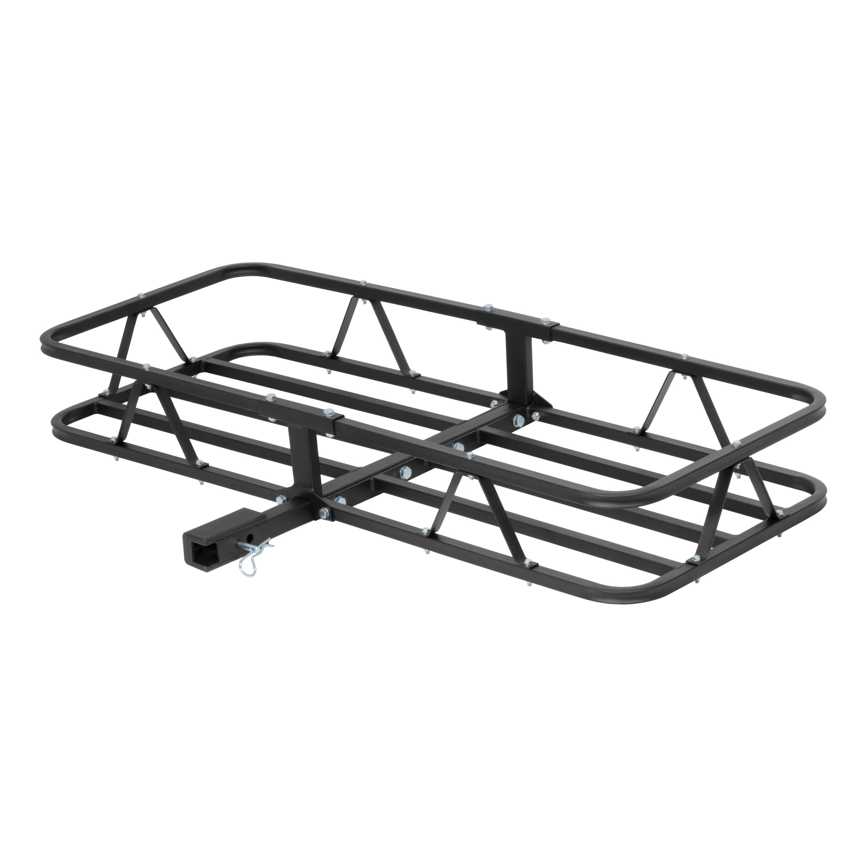 CURT 48" x 20" Black Steel Basket Cargo Carrier (1-1/4", 2" Adapter, 500 lbs.) Receiver Hitch Mounted Cargo Carrier thumbnail 0